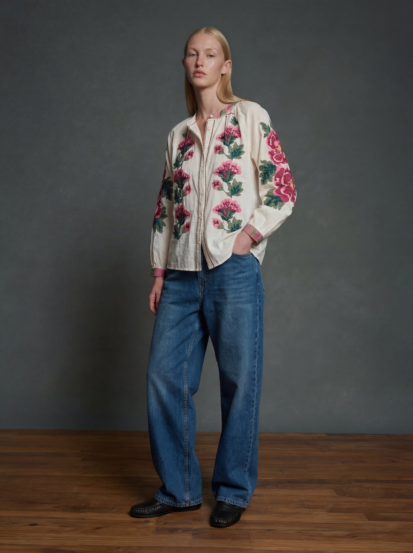 WIDE LEG BALLOON FIT JEAN VINTAGE BLEU