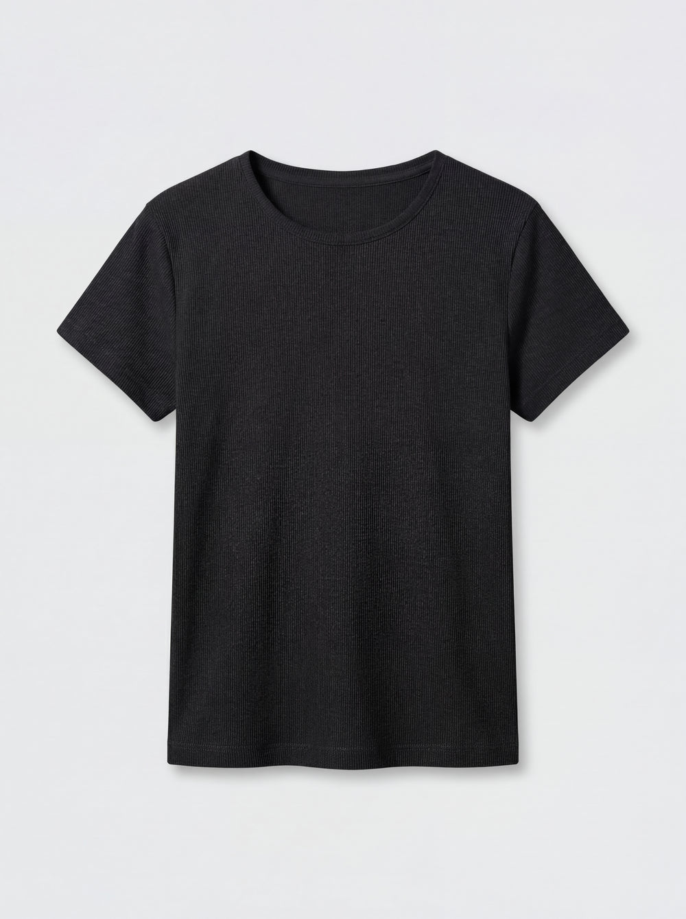 FITILLI KISA KOLLU PAMUK T-SHIRT SIYAH