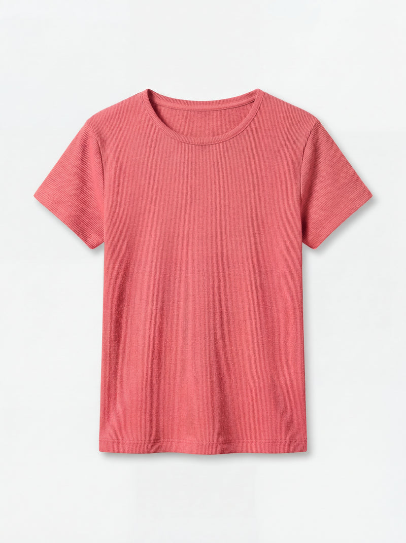 FITILLI KISA KOLLU PAMUK T-SHIRT ROUGE