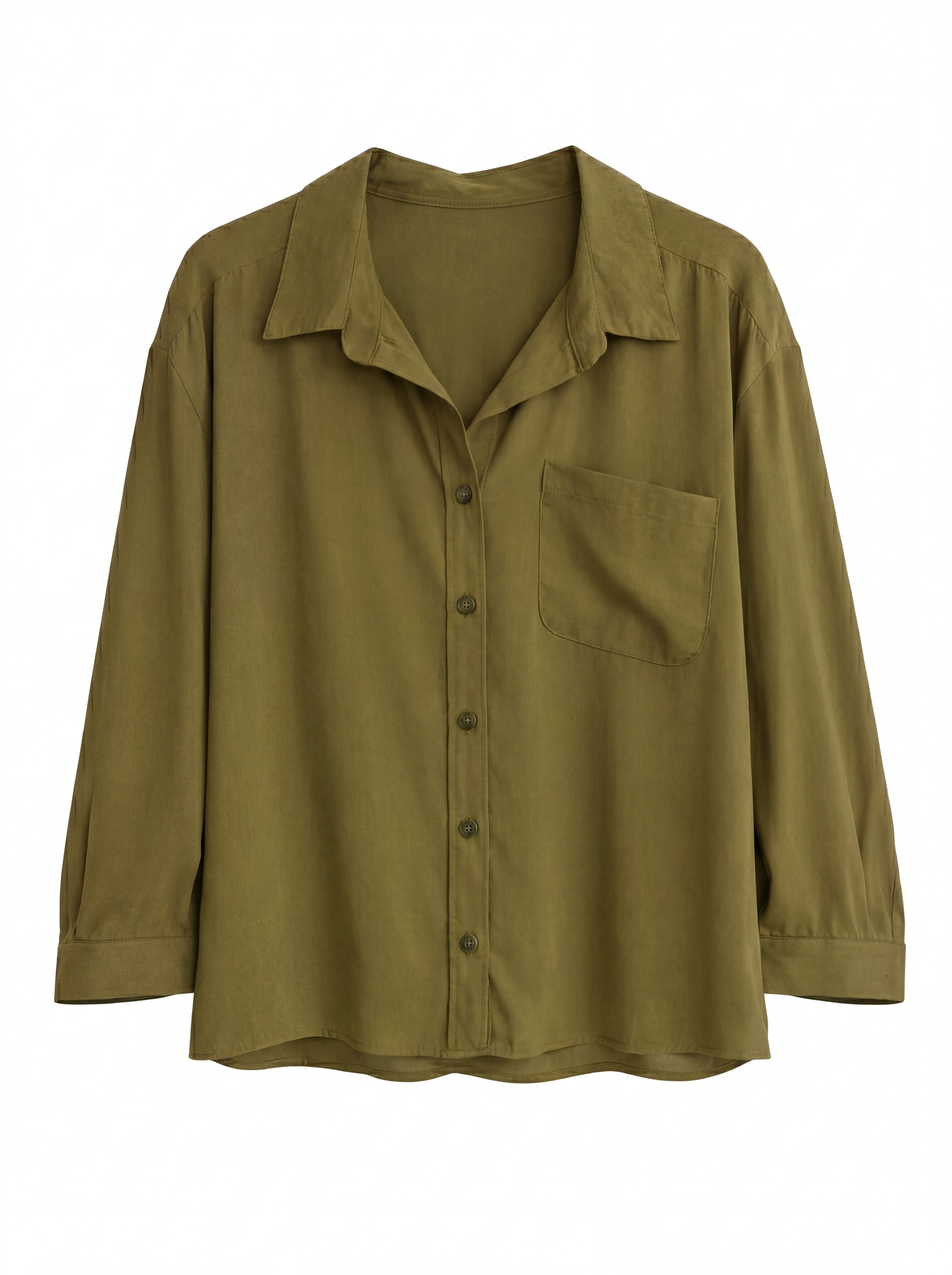 DOKUMLU CEPLI TENCEL GOMLEK OLIVE