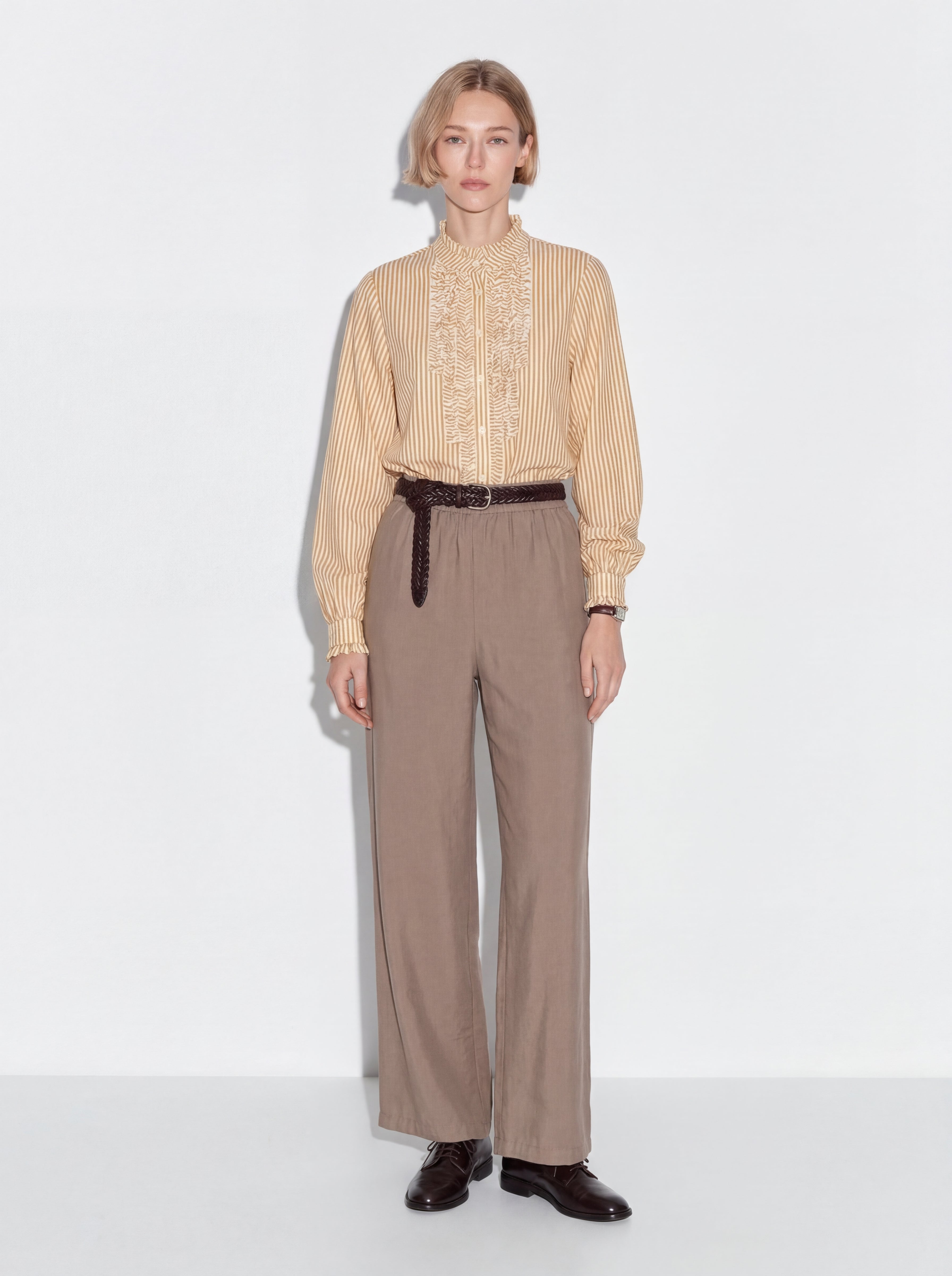 MODAL ELASTIC WAIST BAND GENIS LEG TROUSERS MINK