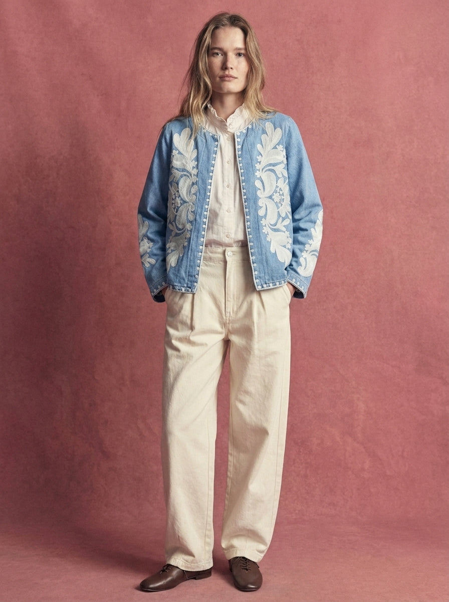 CLEMENCIA EMBROIDERED DENIM JACKET