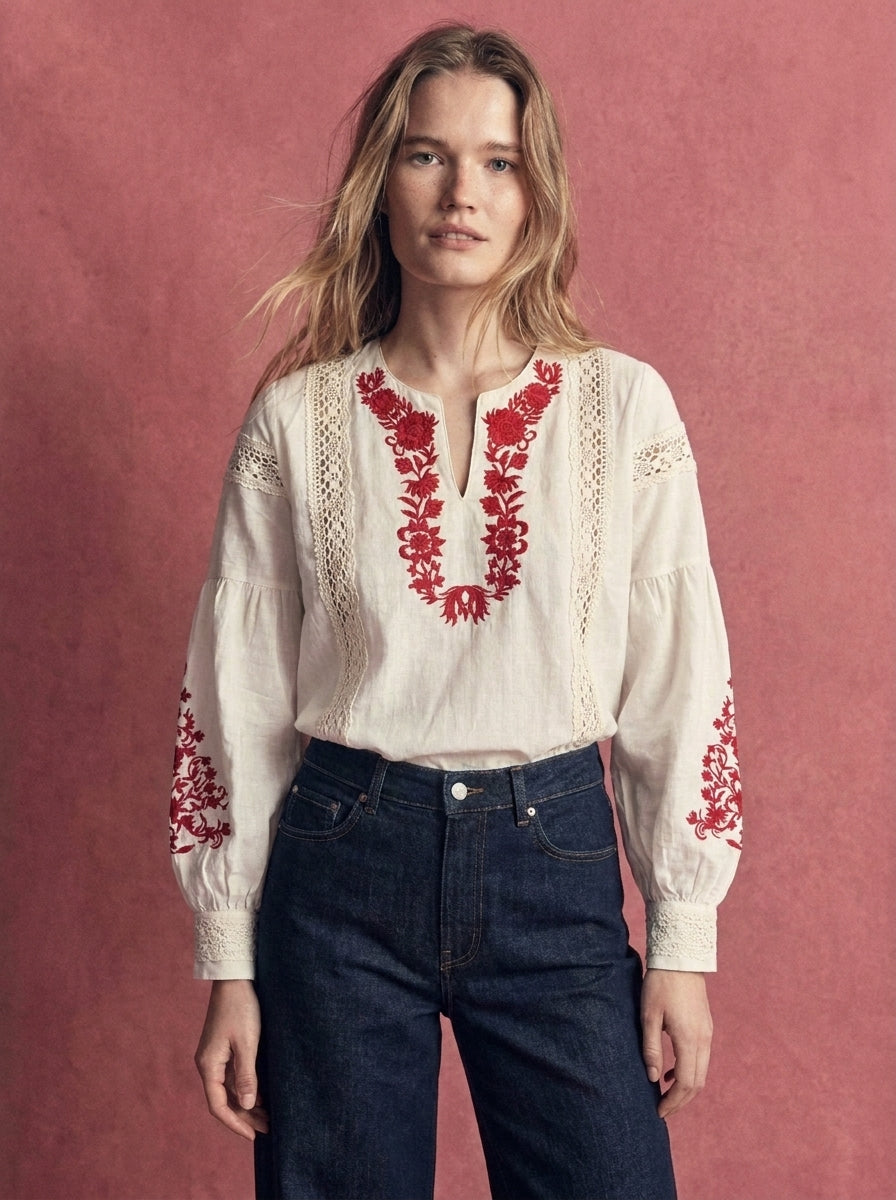 ODETTE NAKIŞLI COTTON BLUZ RED