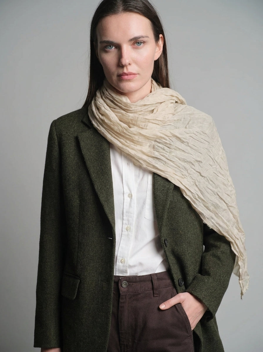 VINTAGE BEIGE ORGANIK PAMUK EL BOYAMA SAL