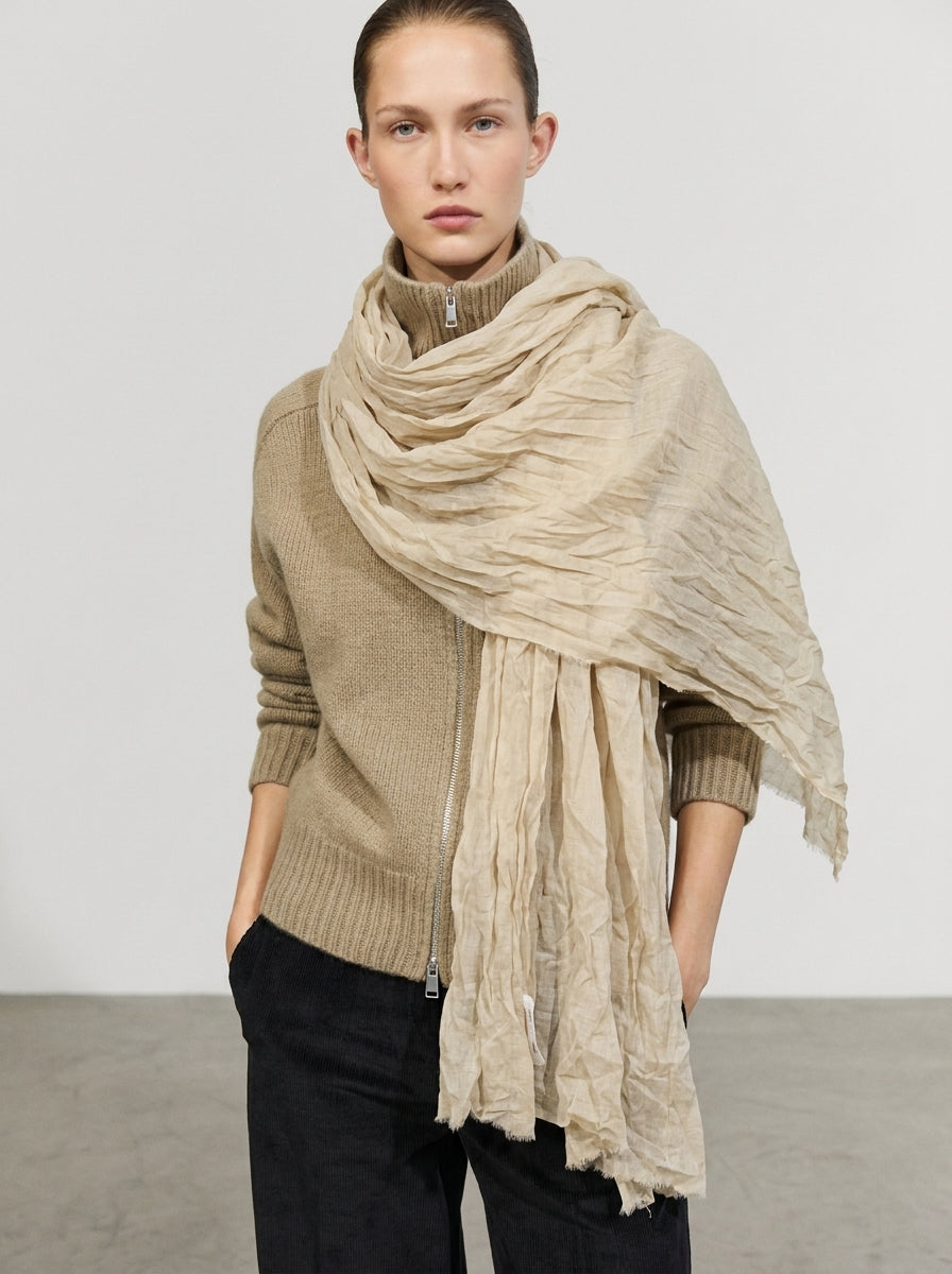 VINTAGE BEIGE ORGANIK PAMUK EL BOYAMA SAL