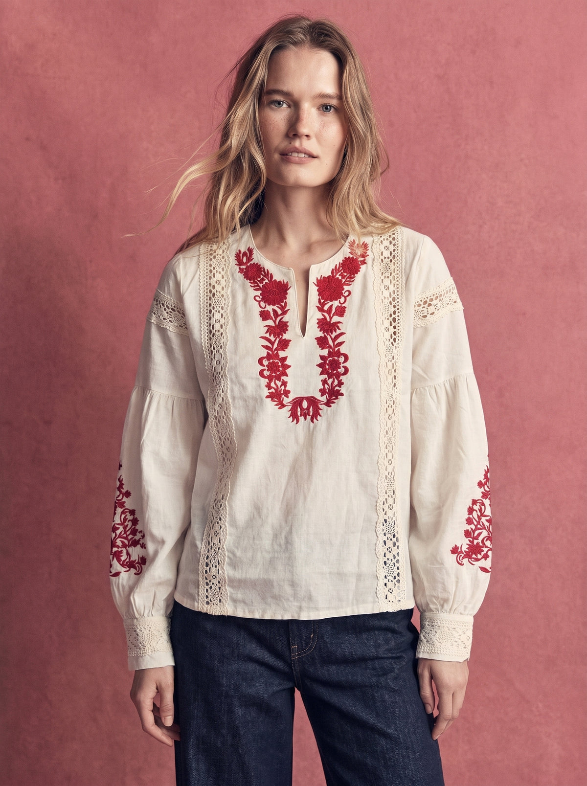 ODETTE NAKIŞLI COTTON BLUZ RED