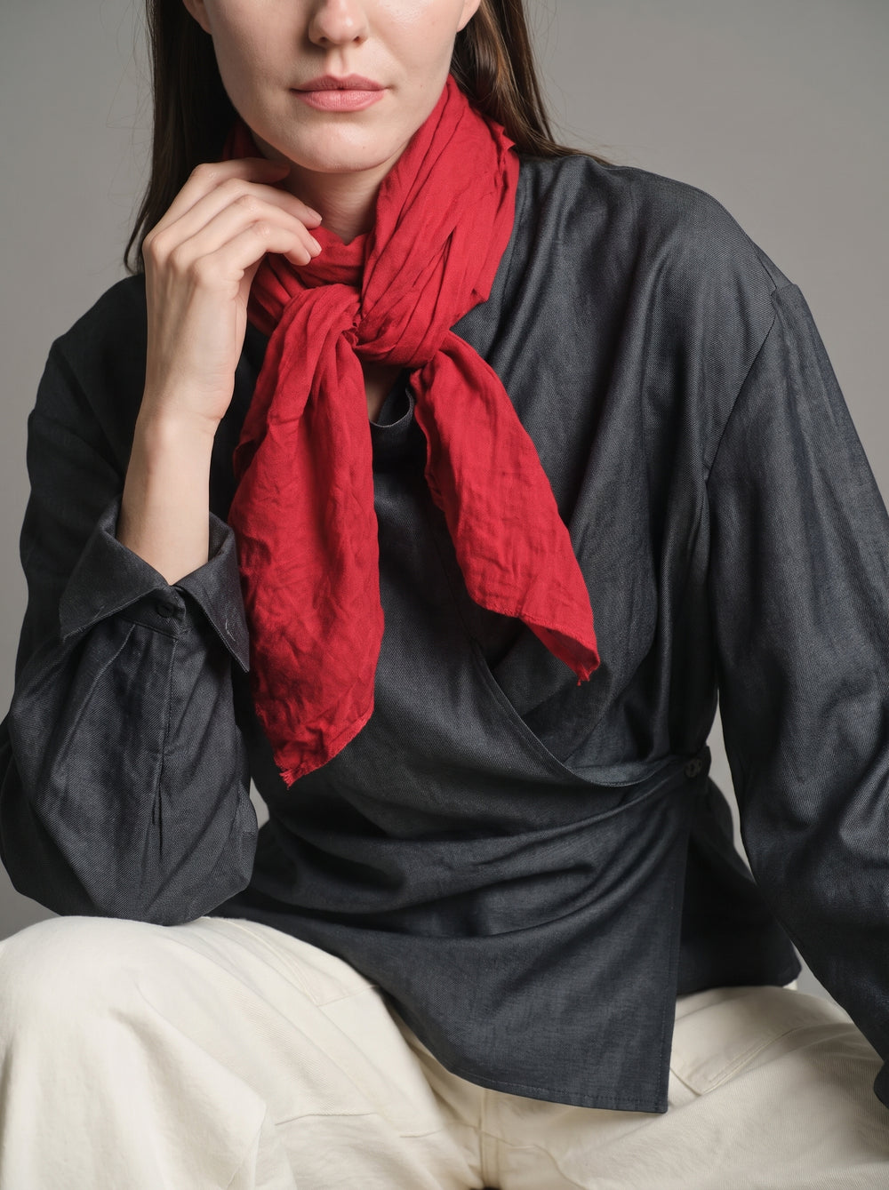 CHRISTMAS RED ORGANIK PAMUK KARE FULAR