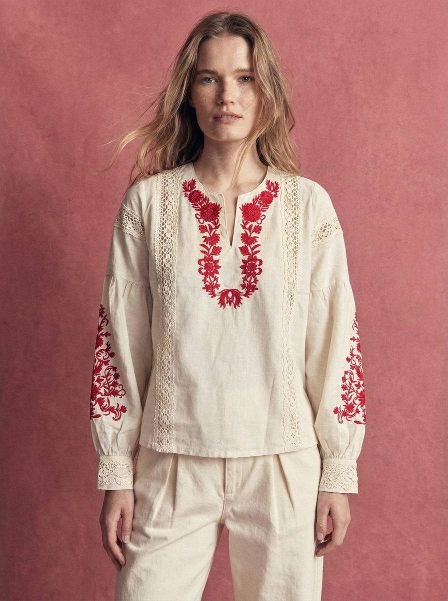 ODETTE NAKIŞLI COTTON BLUZ RED