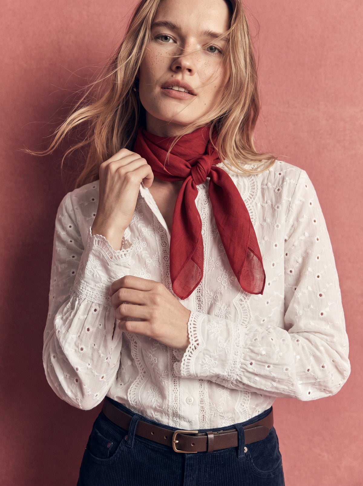 Kızarmış Kiremit Organik Pamuk Handmade Kare Fular