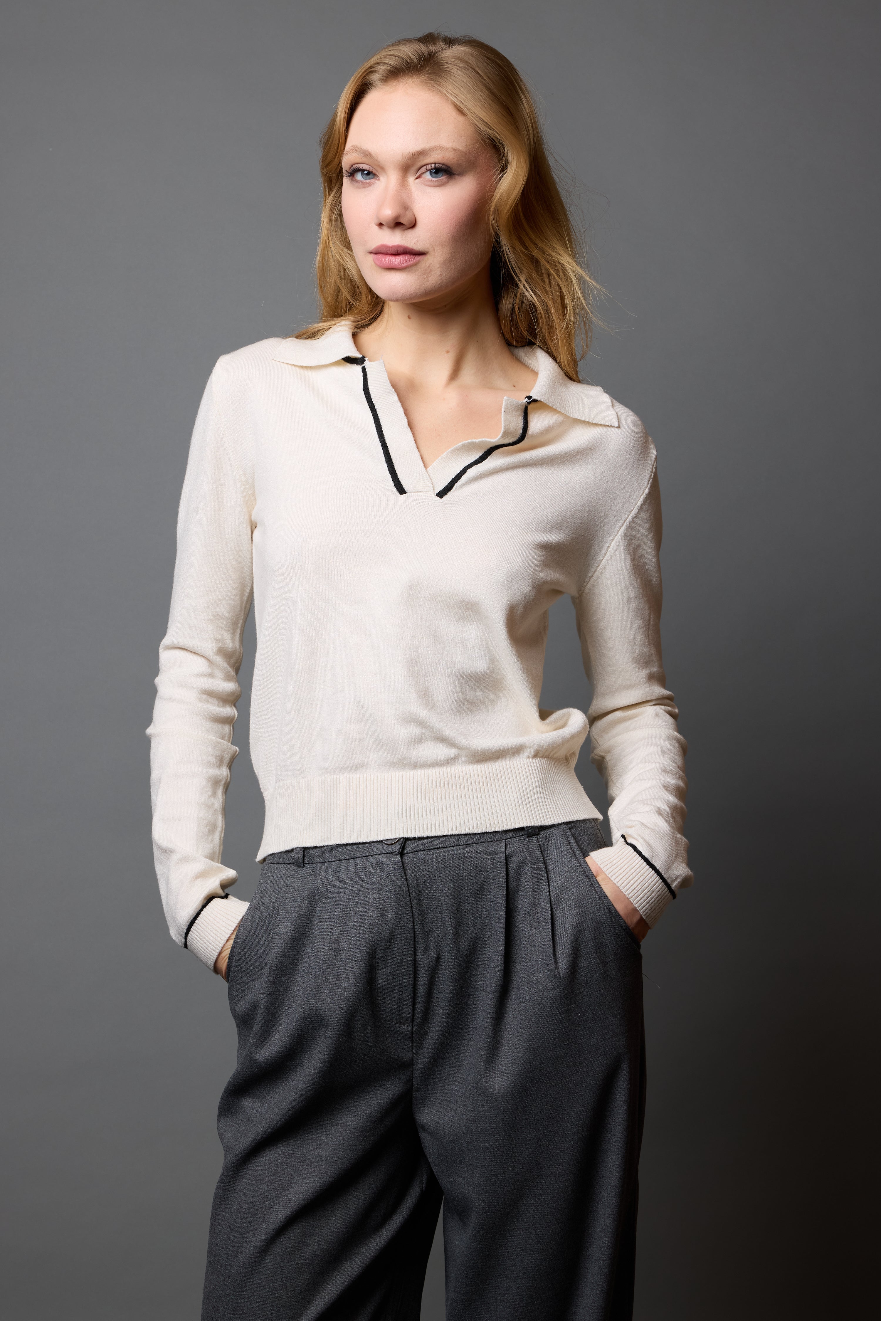 POLO YAKA YUMUSAK DOKULU TRIKO KAZAK KREM