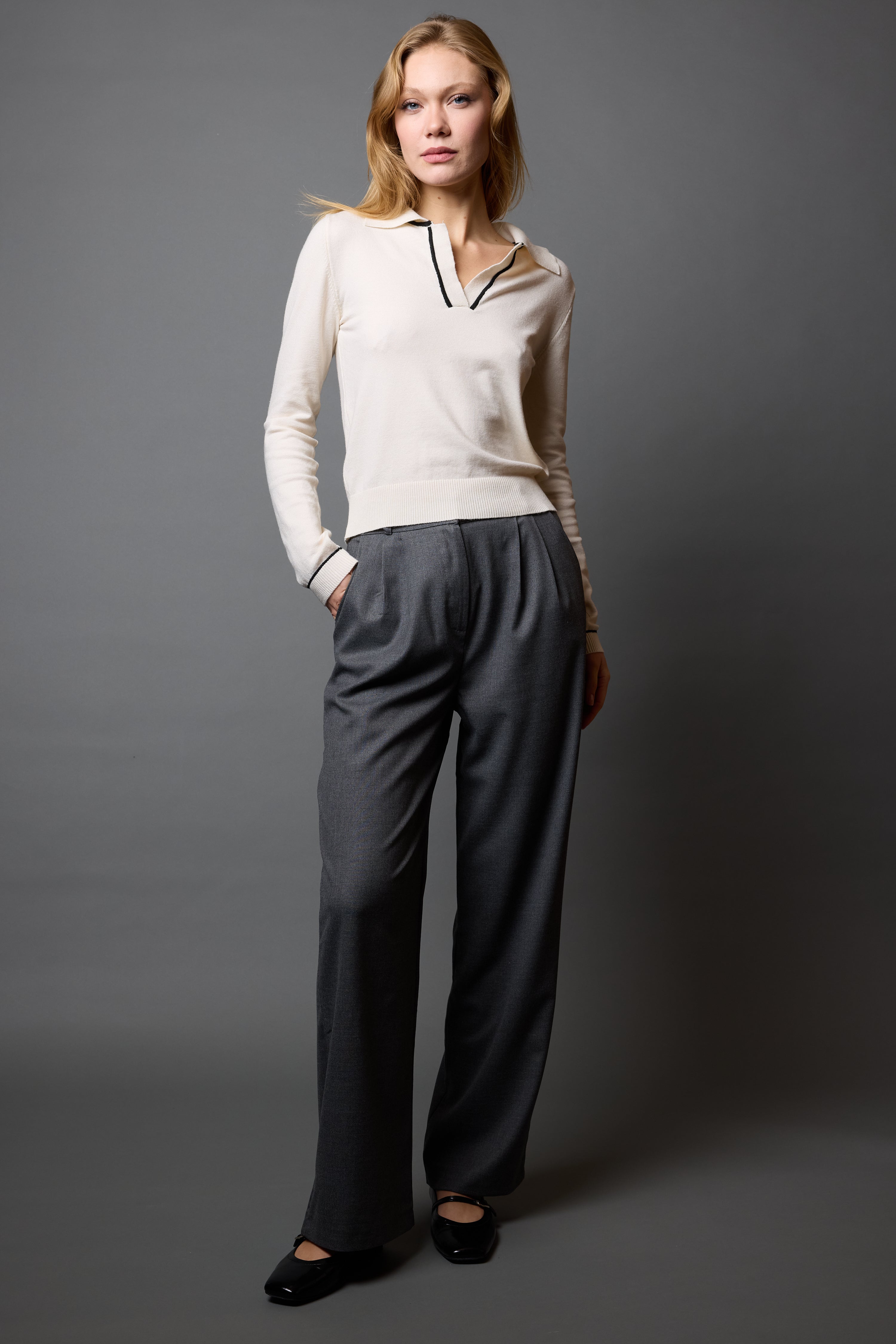 POLO YAKA YUMUSAK DOKULU TRIKO KAZAK KREM