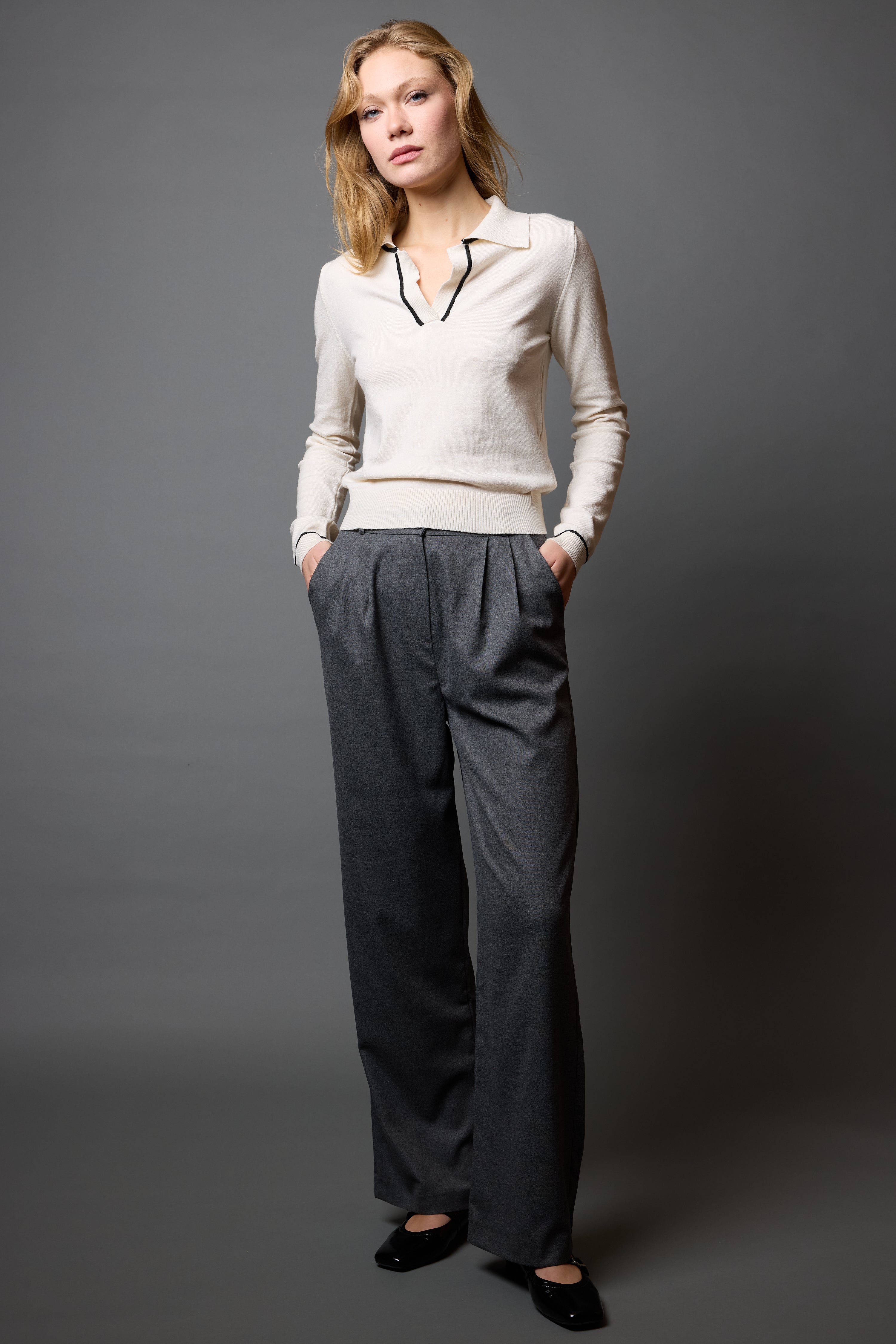 DOUBLE PLEATED PALAZZO TROUSERS FUME