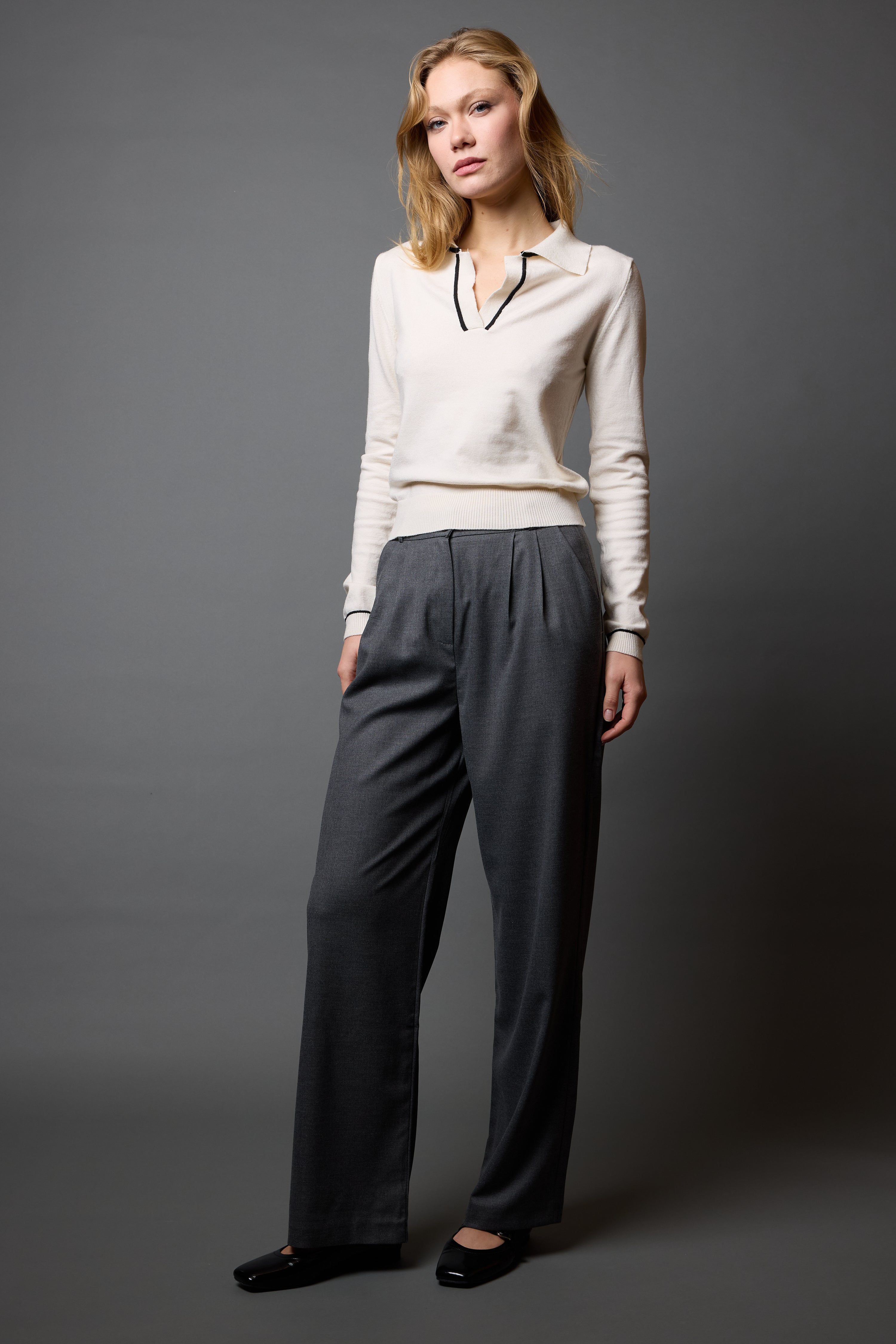 DOUBLE PLEATED PALAZZO TROUSERS FUME