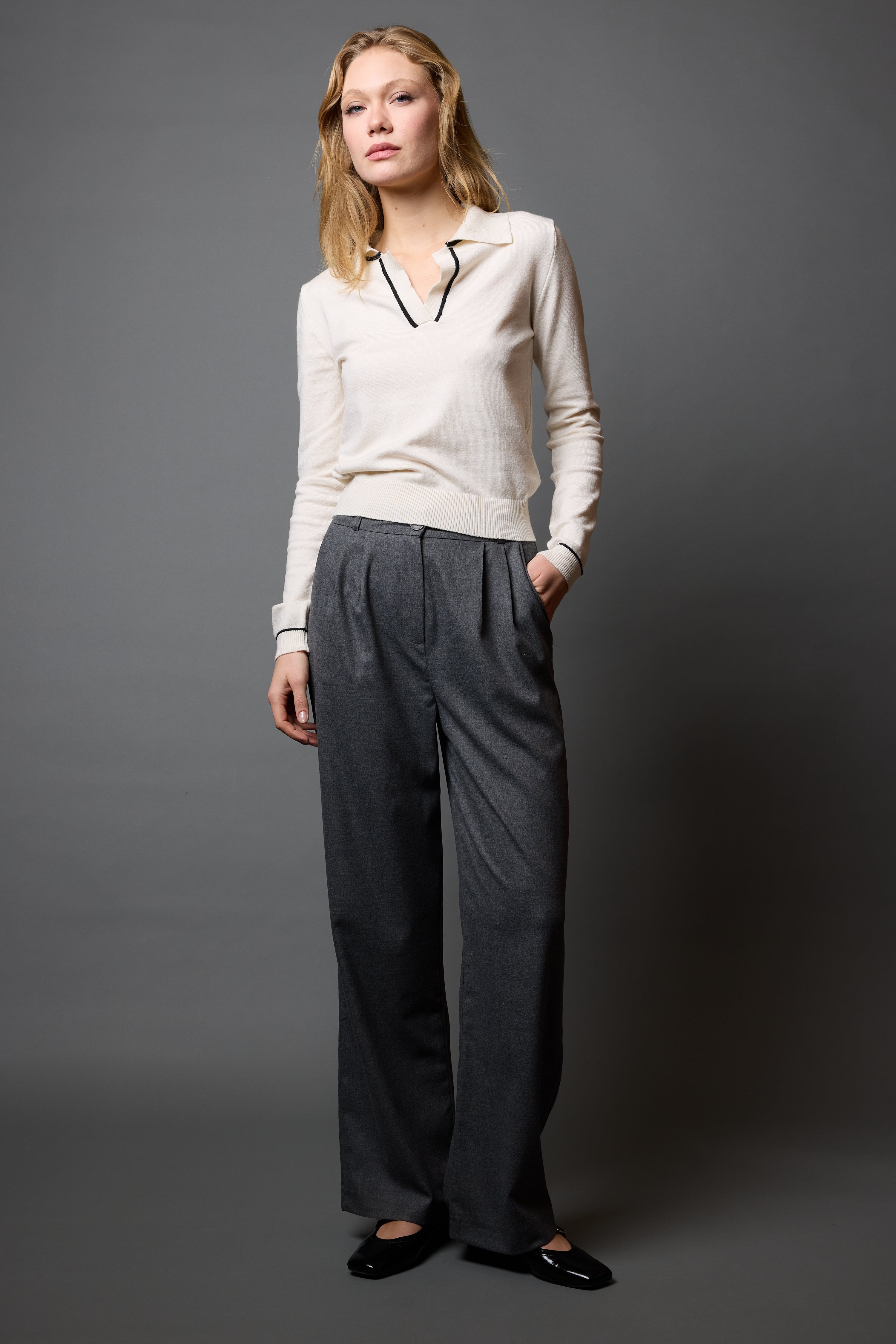 DOUBLE PLEATED PALAZZO TROUSERS FUME