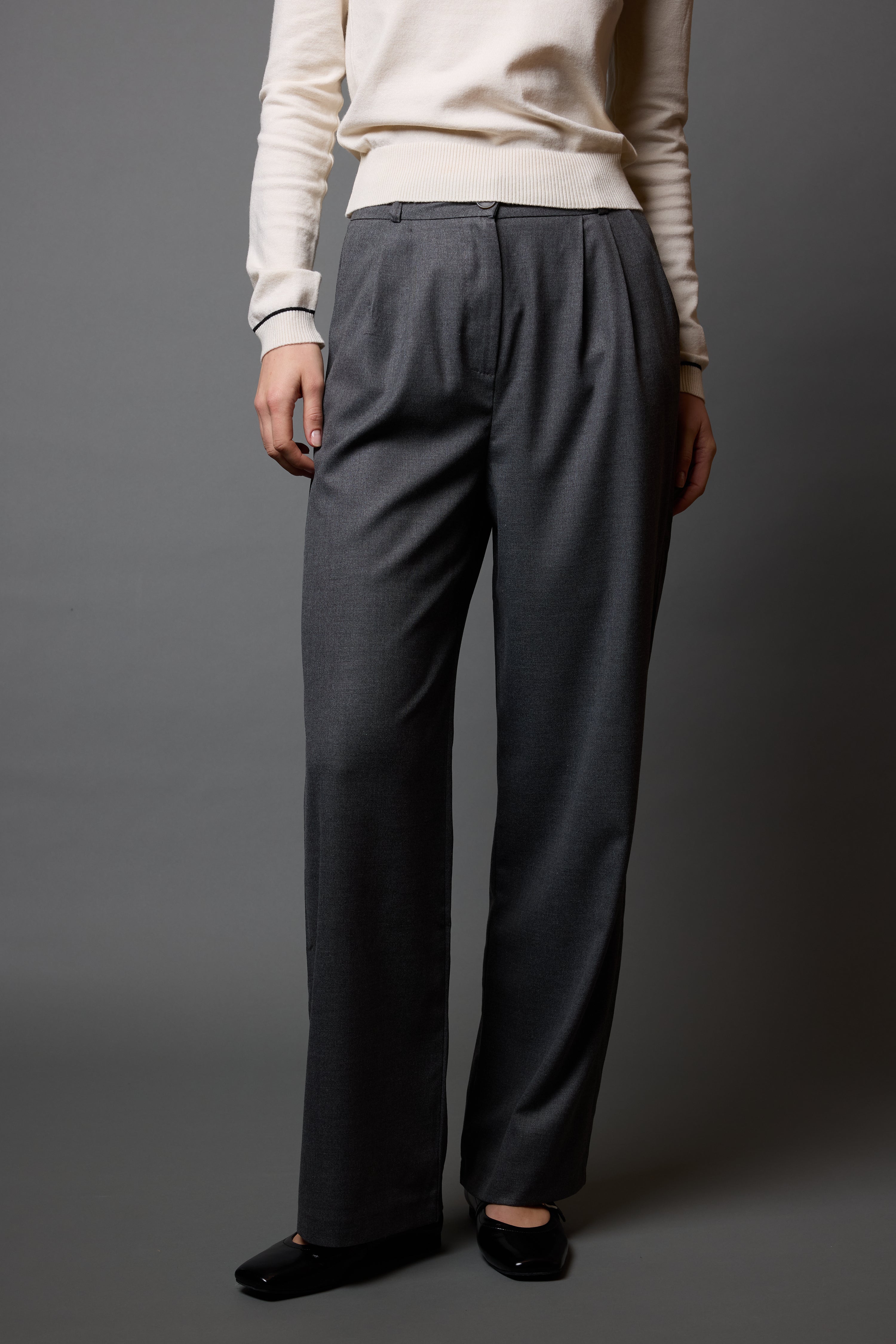 DOUBLE PLEATED PALAZZO TROUSERS FUME
