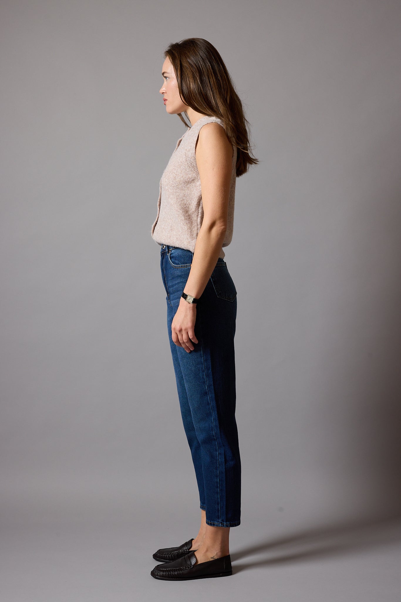 STRAIGHT FIT HIGH WAIST MOM JEAN BLUE