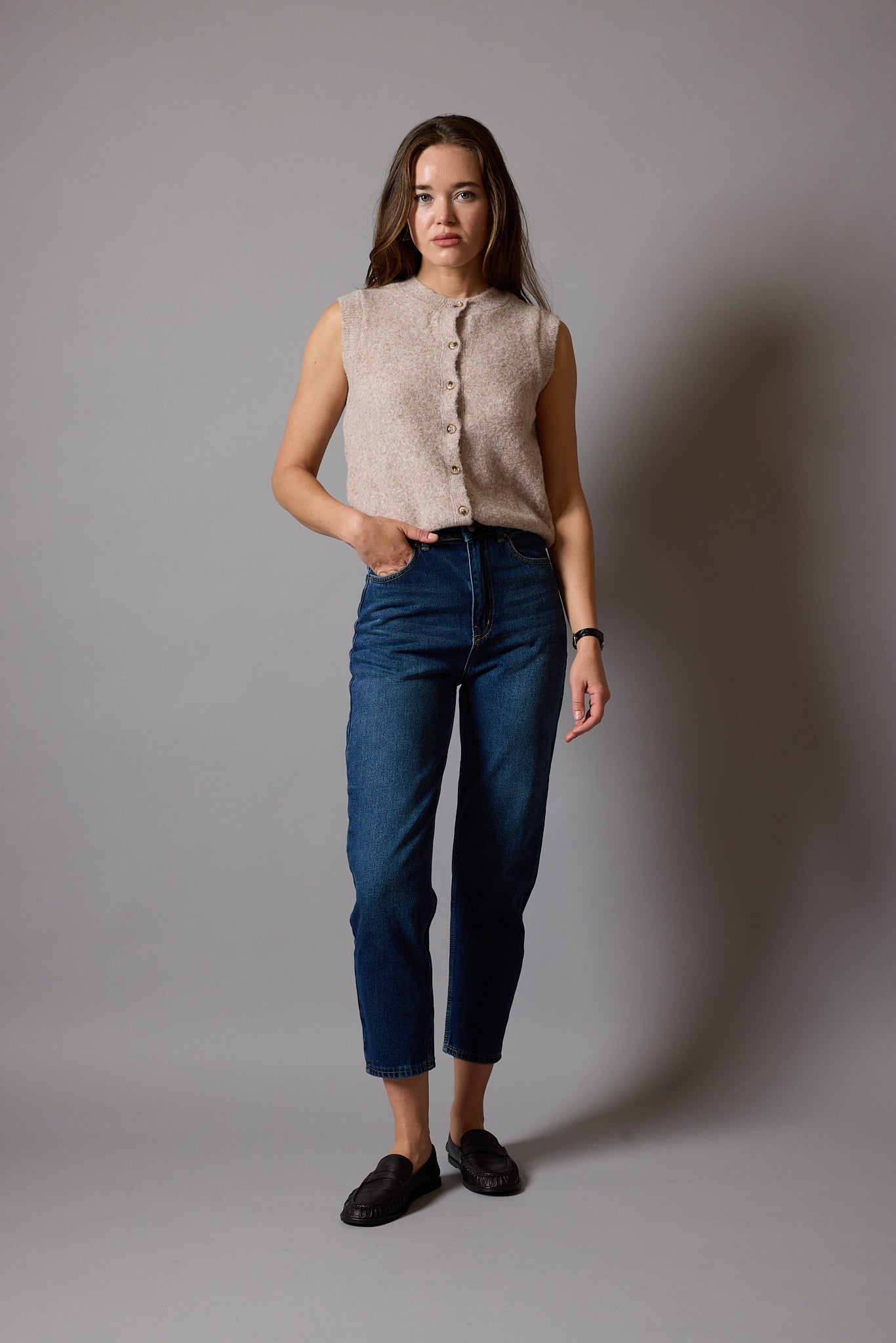 STRAIGHT FIT HIGH WAIST MOM JEAN BLUE