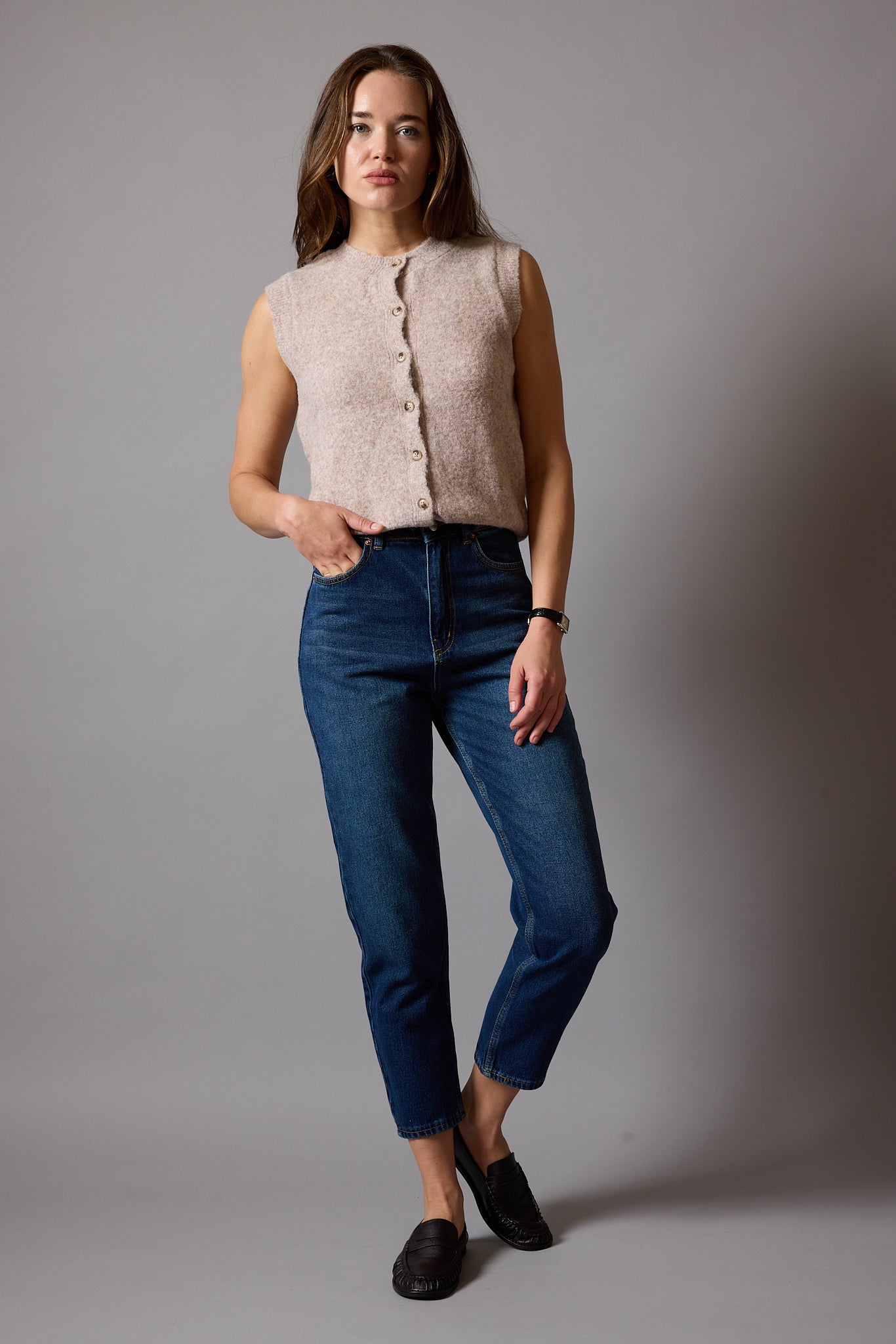 STRAIGHT FIT HIGH WAIST MOM JEAN BLUE