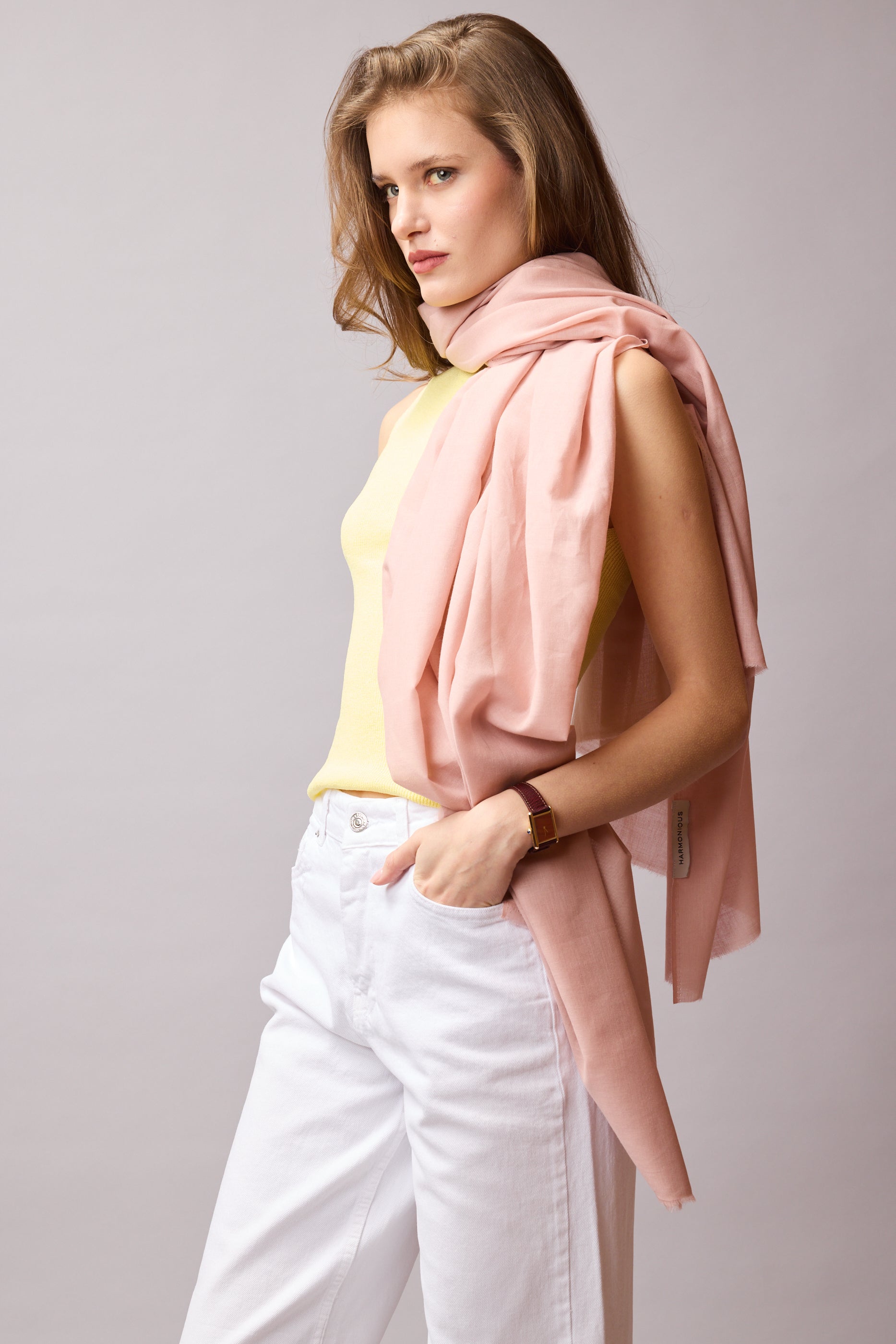 Pink Rose Organik Pamuk El Boyama Şal