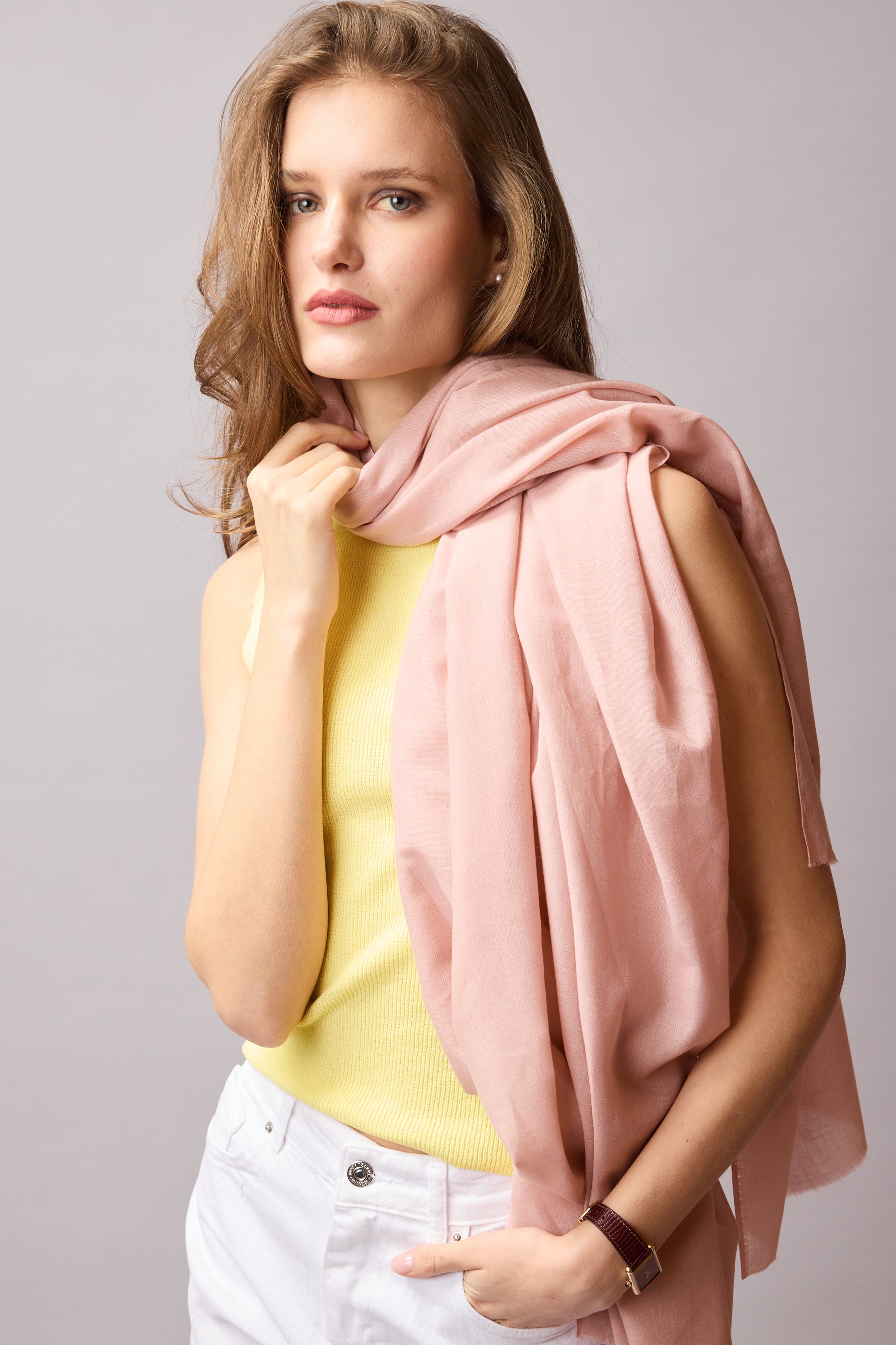 Pink Rose Organik Pamuk El Boyama Şal