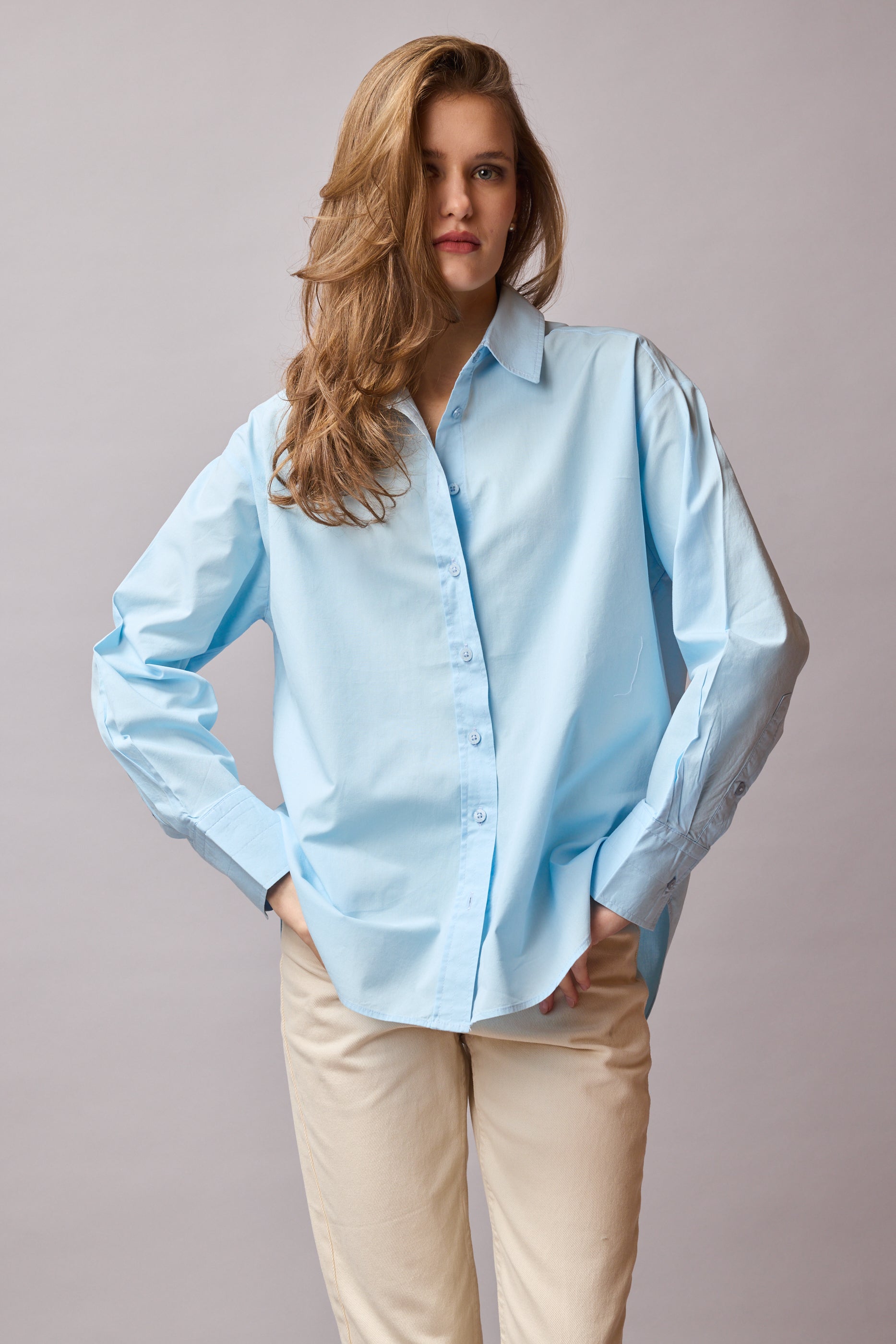 CLASSIC COLLAR OVERSIZE POPLIN SHIRT LIGHT BLUE