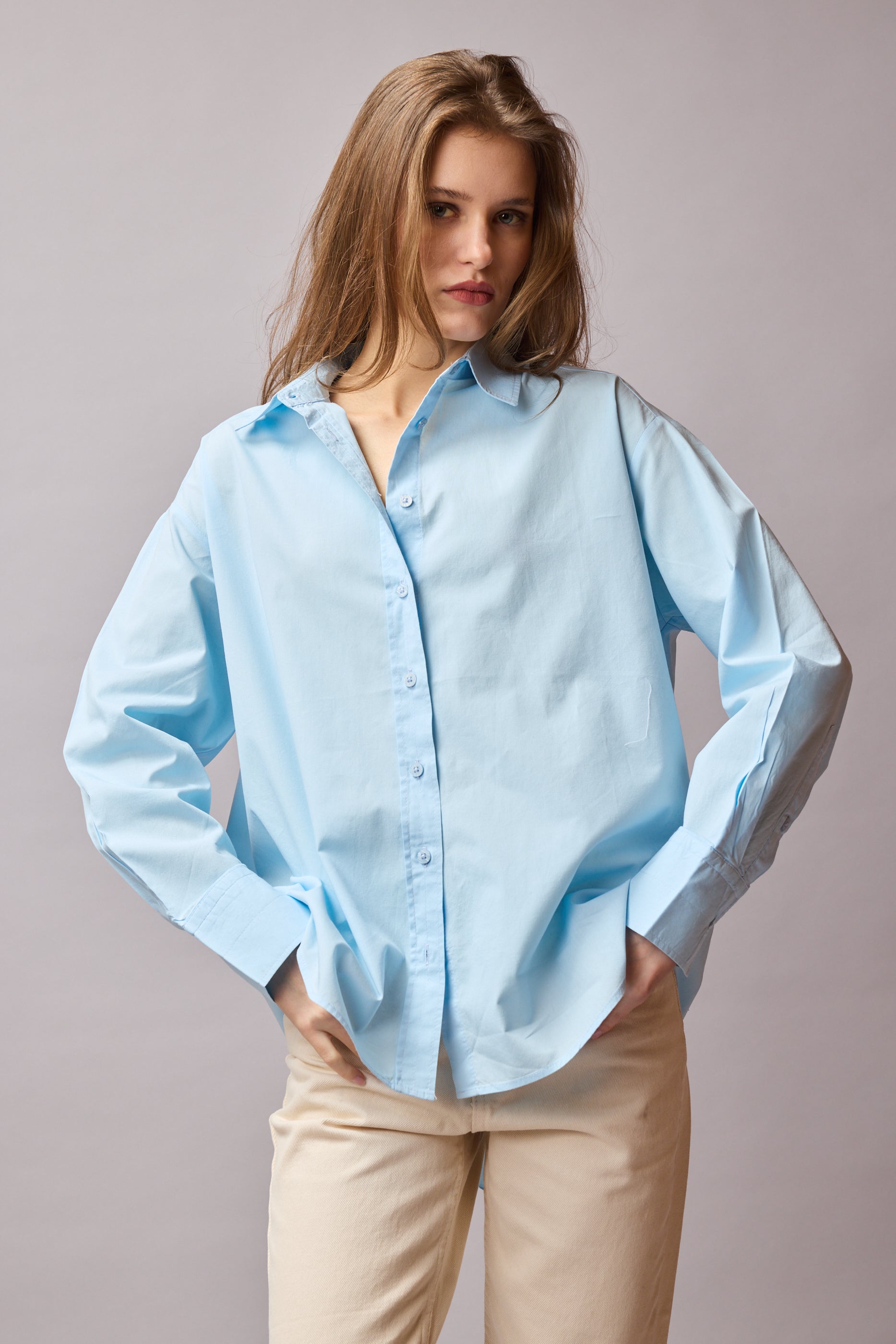 CLASSIC COLLAR OVERSIZE POPLIN SHIRT LIGHT BLUE