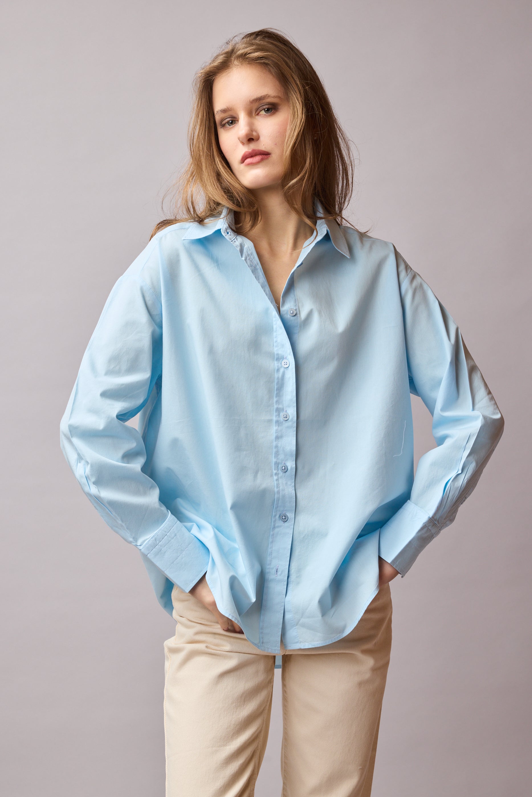 CLASSIC COLLAR OVERSIZE POPLIN SHIRT LIGHT BLUE
