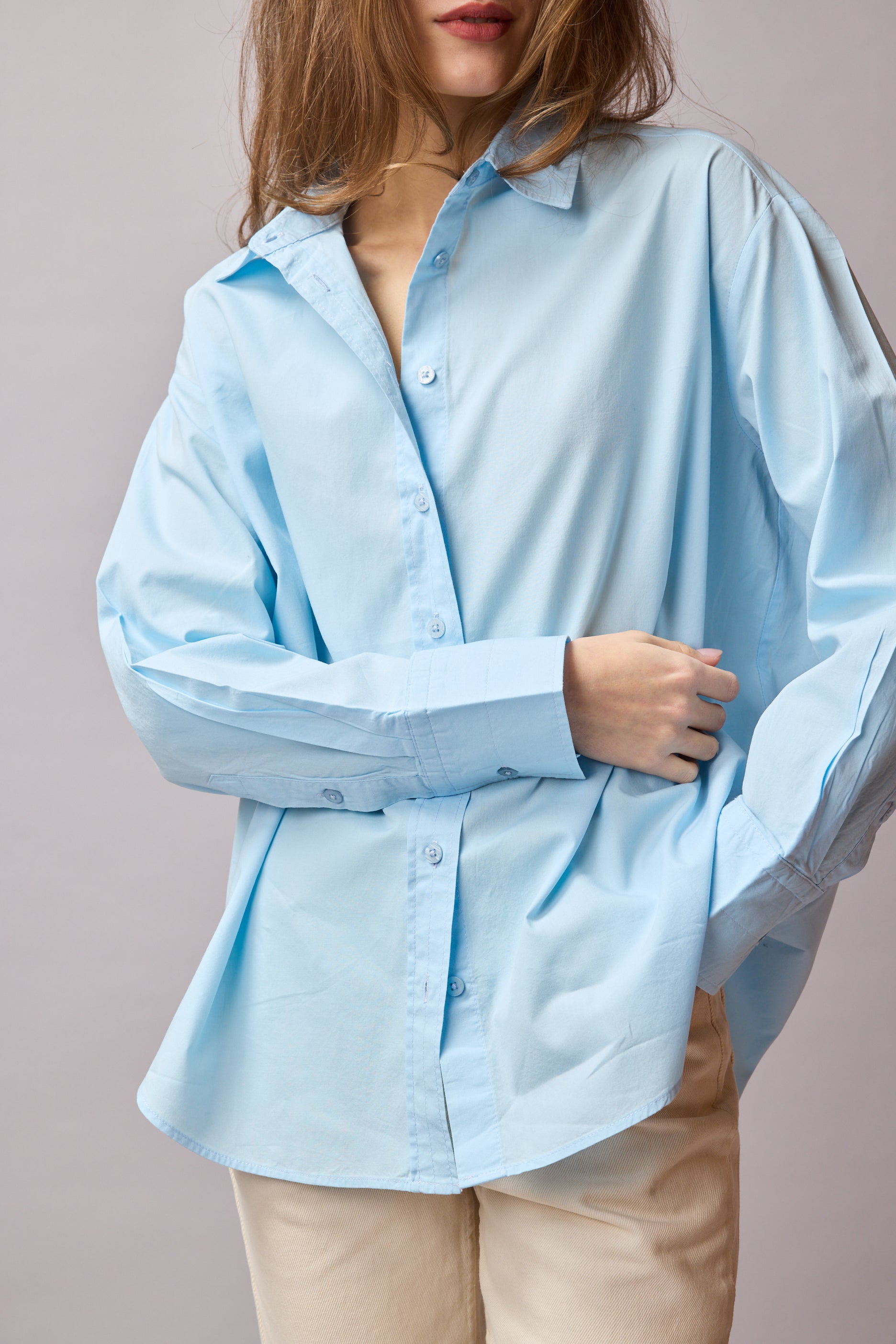 CLASSIC COLLAR OVERSIZE POPLIN SHIRT LIGHT BLUE