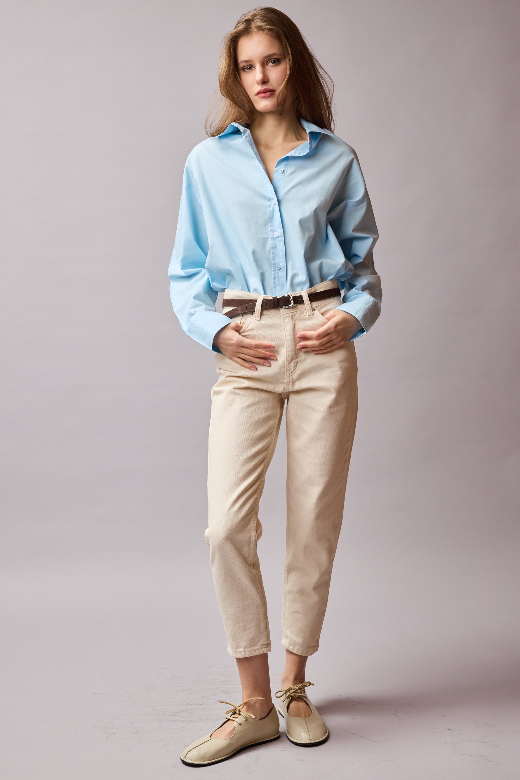 STRAIGHT FIT YUKSEK BEL MOM JEAN KREM