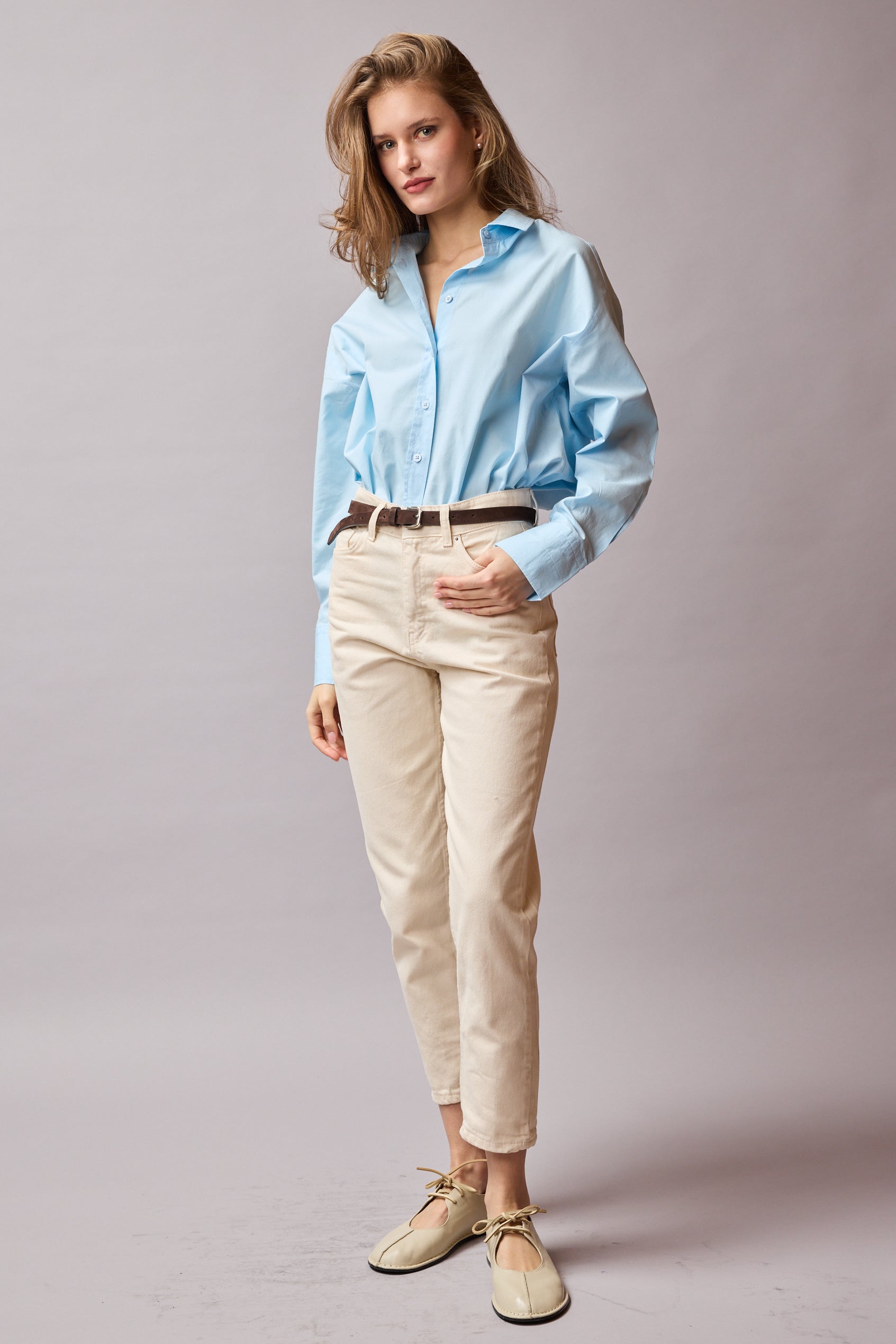 STRAIGHT FIT YUKSEK BEL MOM JEAN KREM