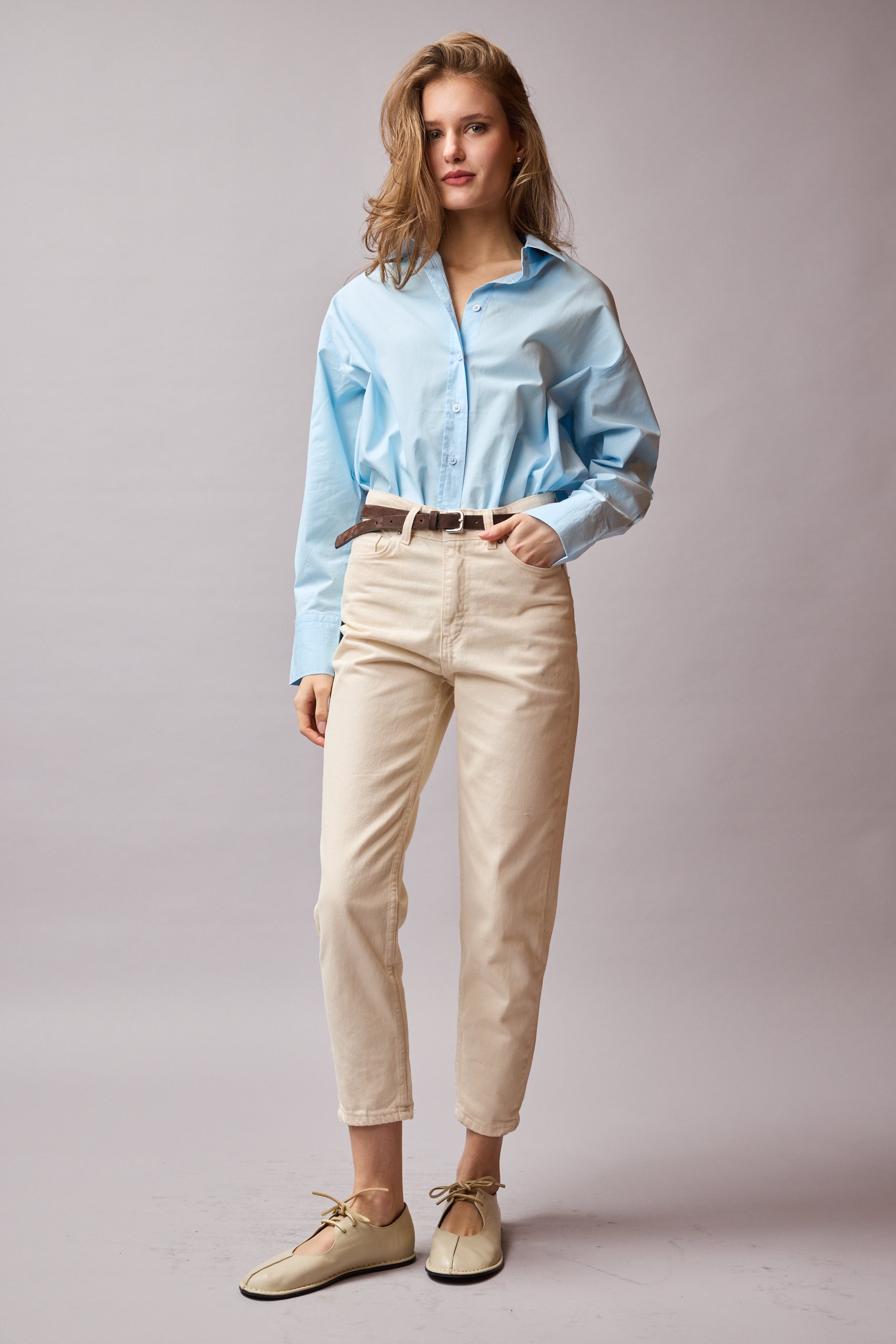 STRAIGHT FIT YUKSEK BEL MOM JEAN KREM