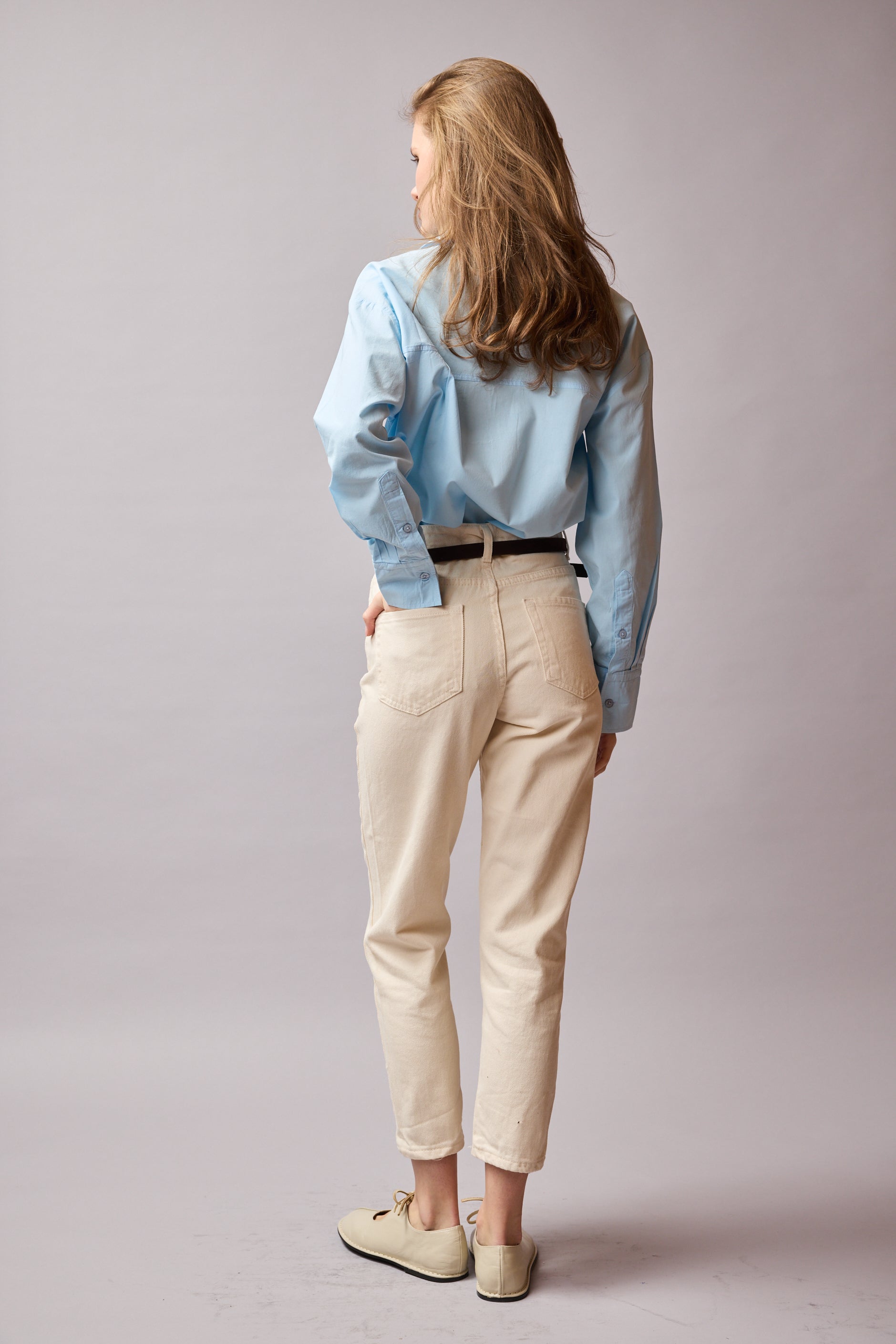 STRAIGHT FIT YUKSEK BEL MOM JEAN KREM