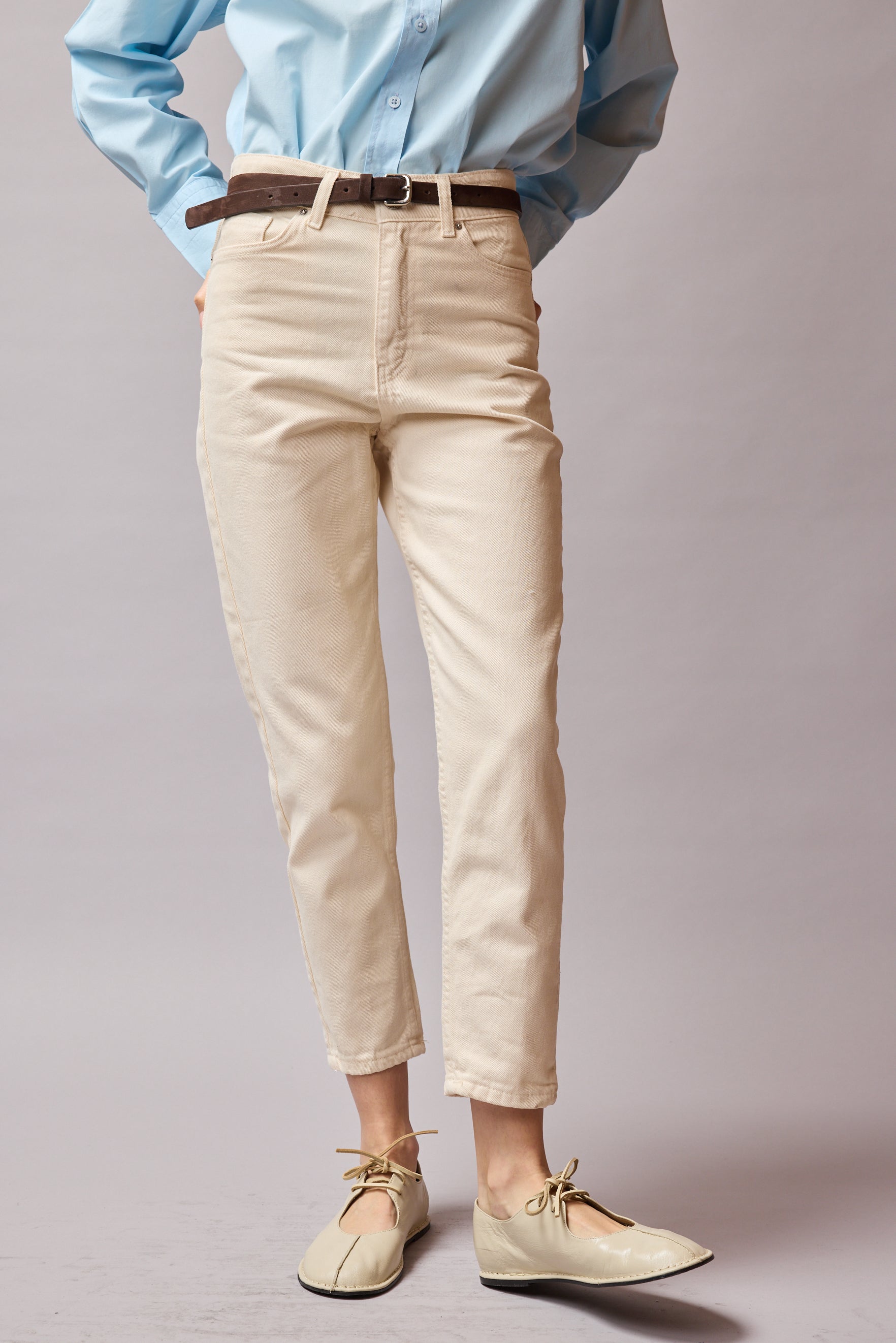 STRAIGHT FIT YUKSEK BEL MOM JEAN KREM