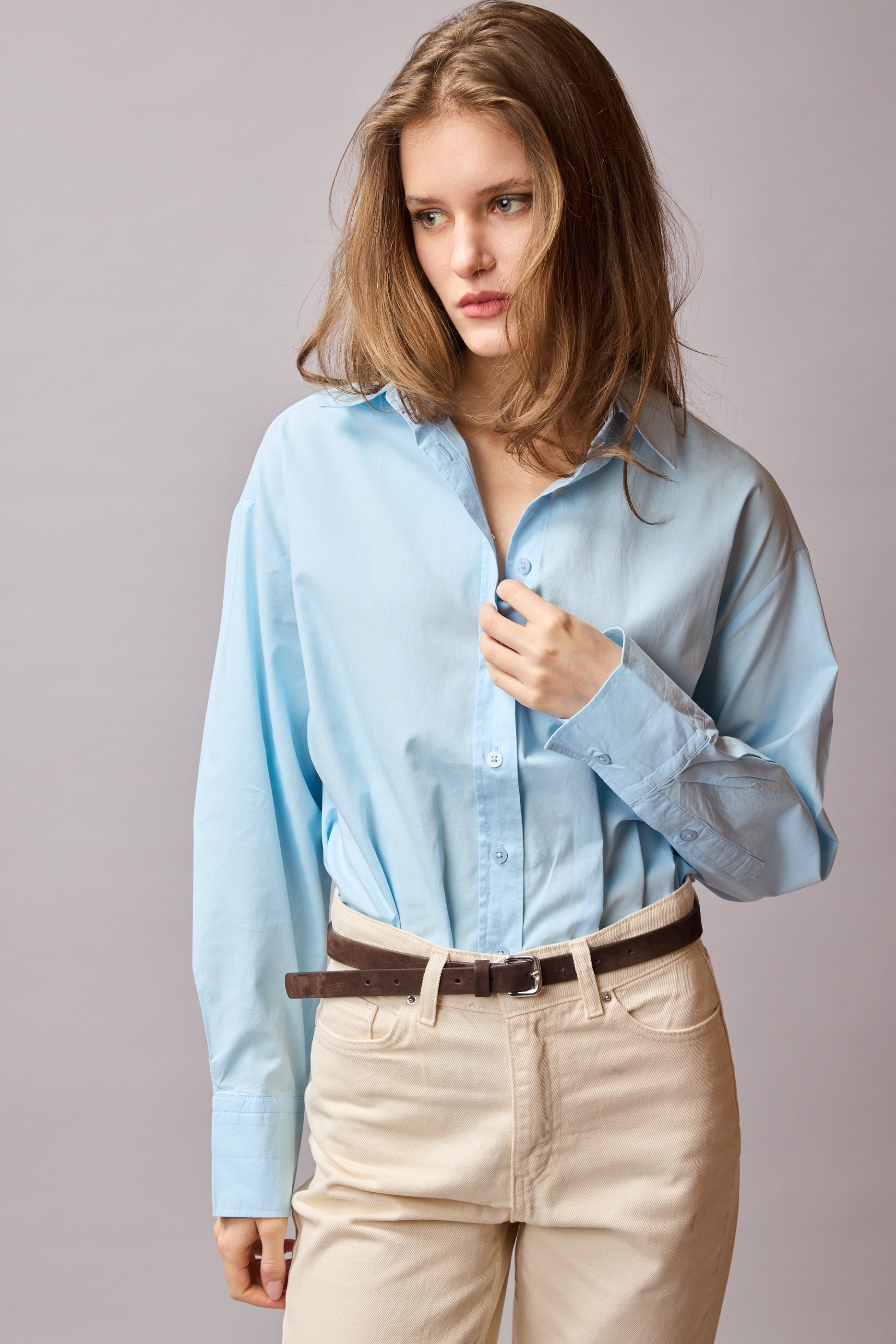 CLASSIC COLLAR OVERSIZE POPLIN SHIRT LIGHT BLUE