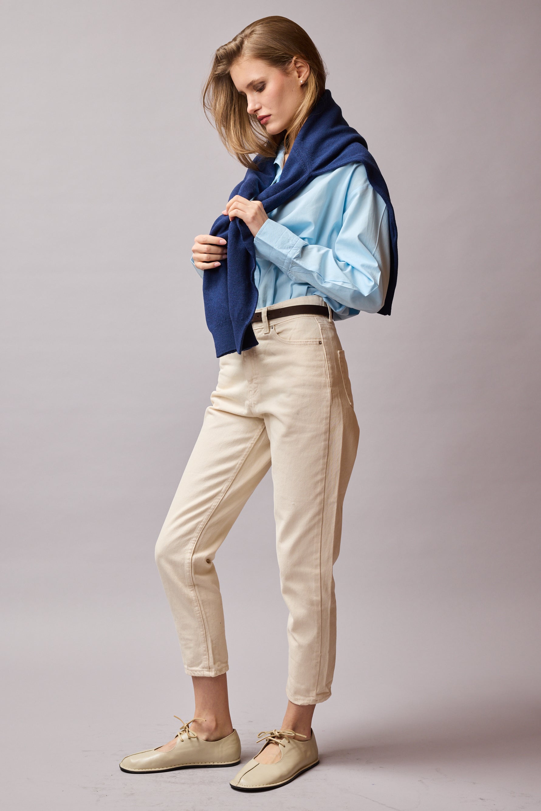 STRAIGHT FIT YUKSEK BEL MOM JEAN KREM