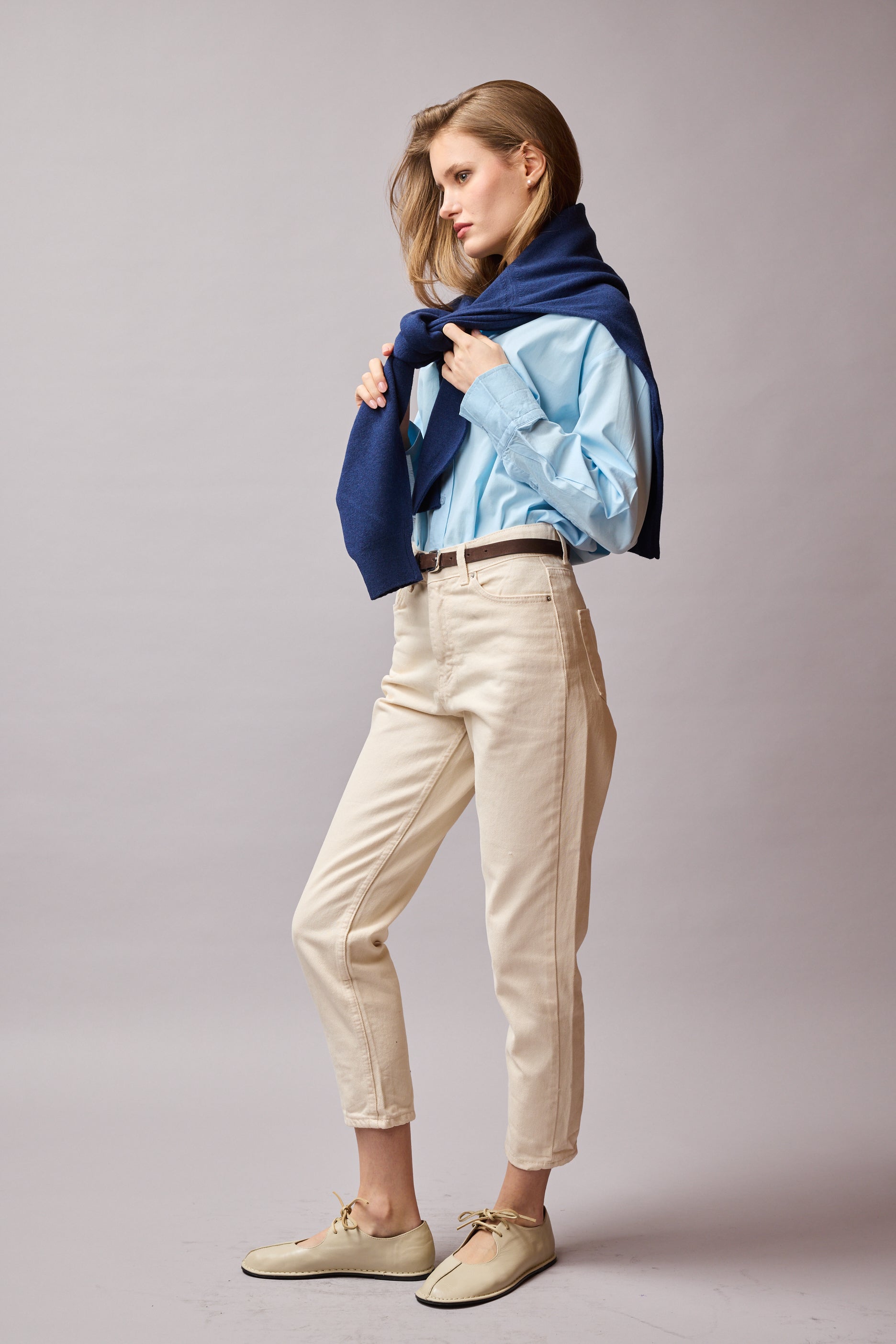 STRAIGHT FIT YUKSEK BEL MOM JEAN KREM