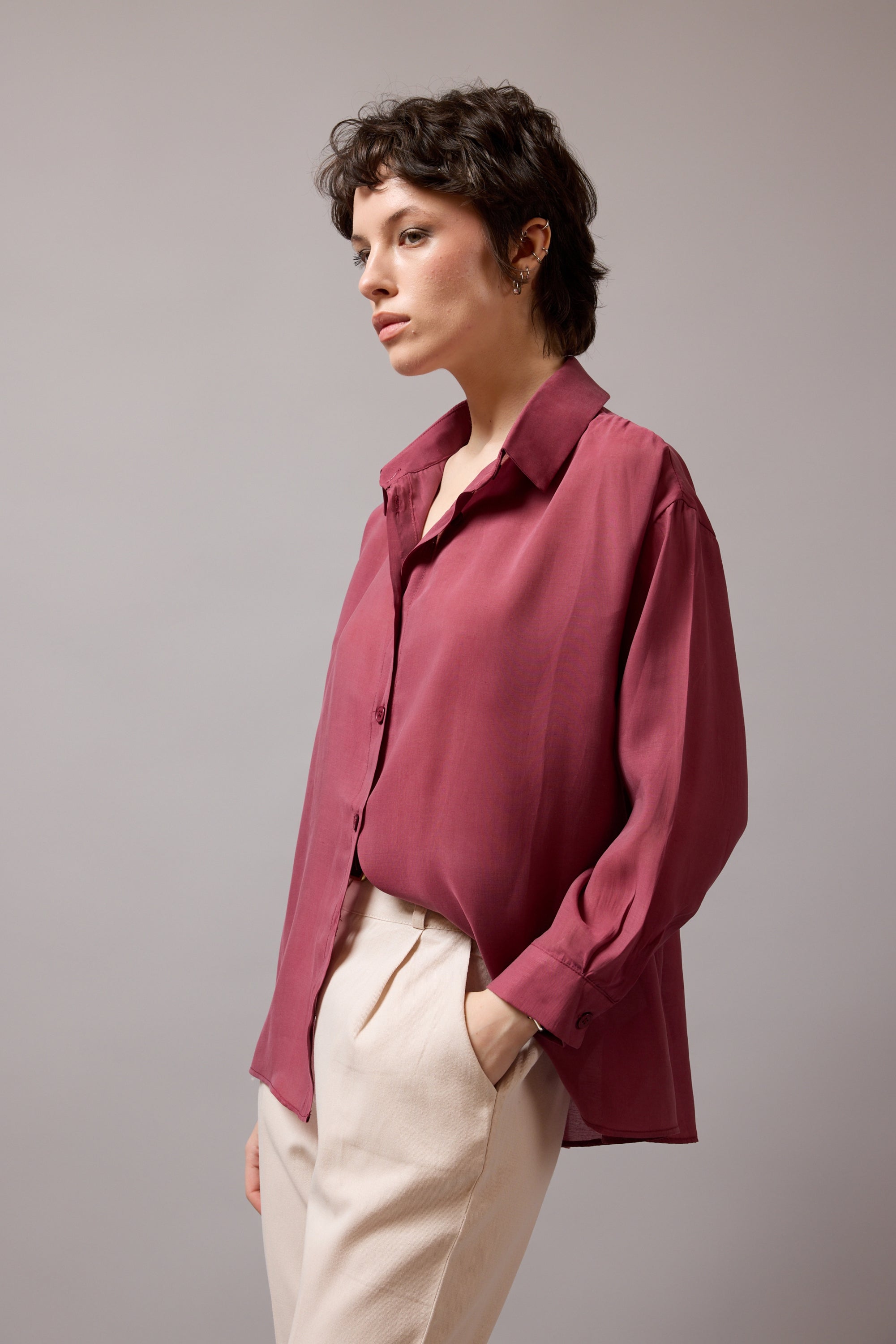 DOKUMLU TENSEL GOMLEK CHERRY