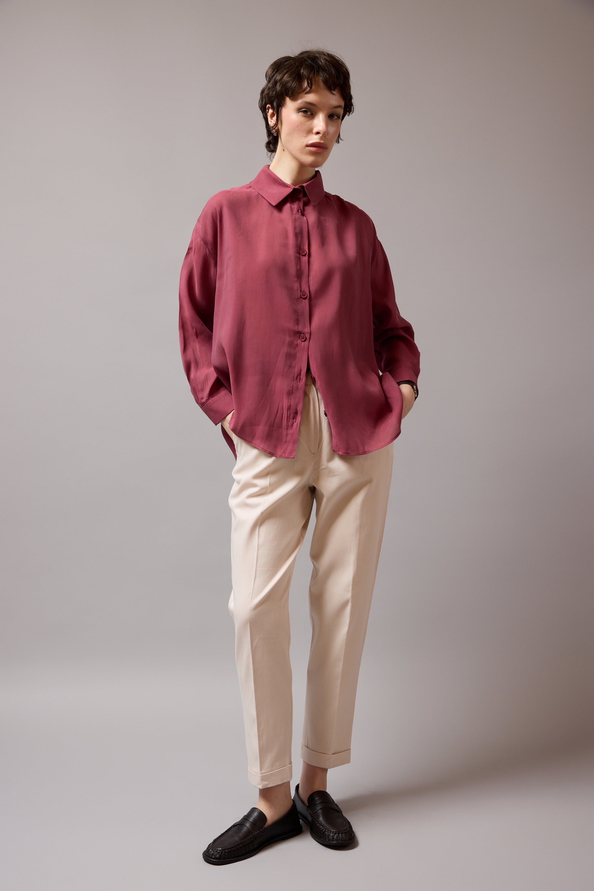 DOKUMLU TENSEL GOMLEK CHERRY