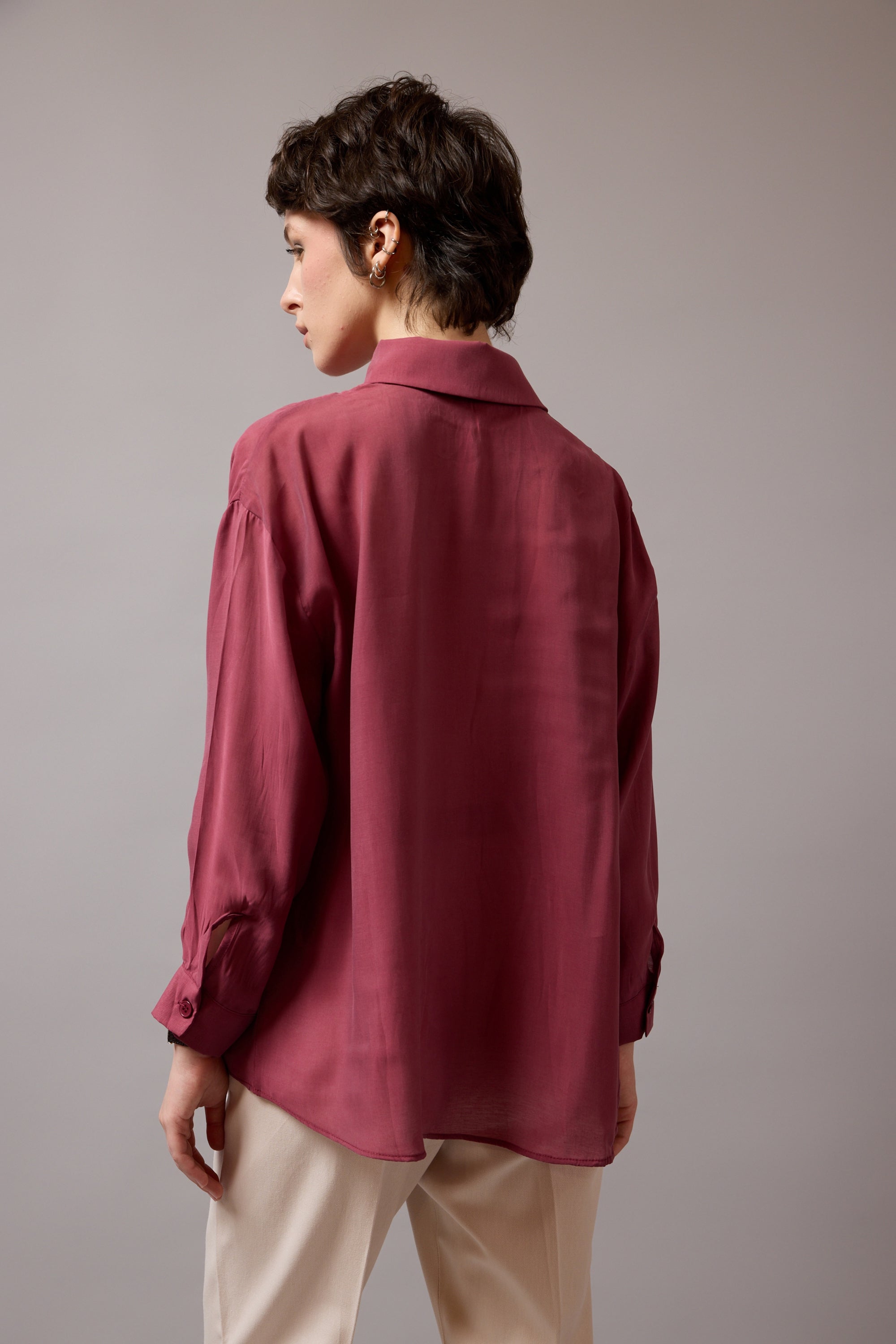 DOKUMLU TENSEL GOMLEK CHERRY