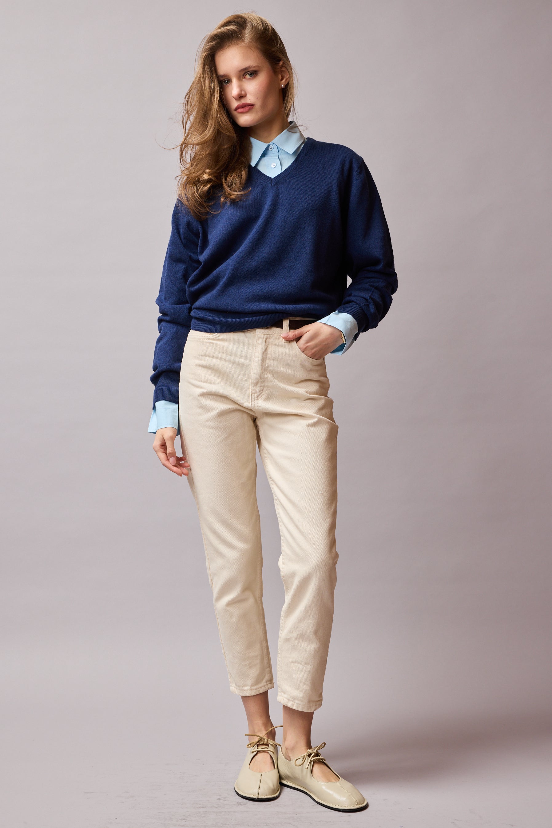 STRAIGHT FIT YUKSEK BEL MOM JEAN KREM