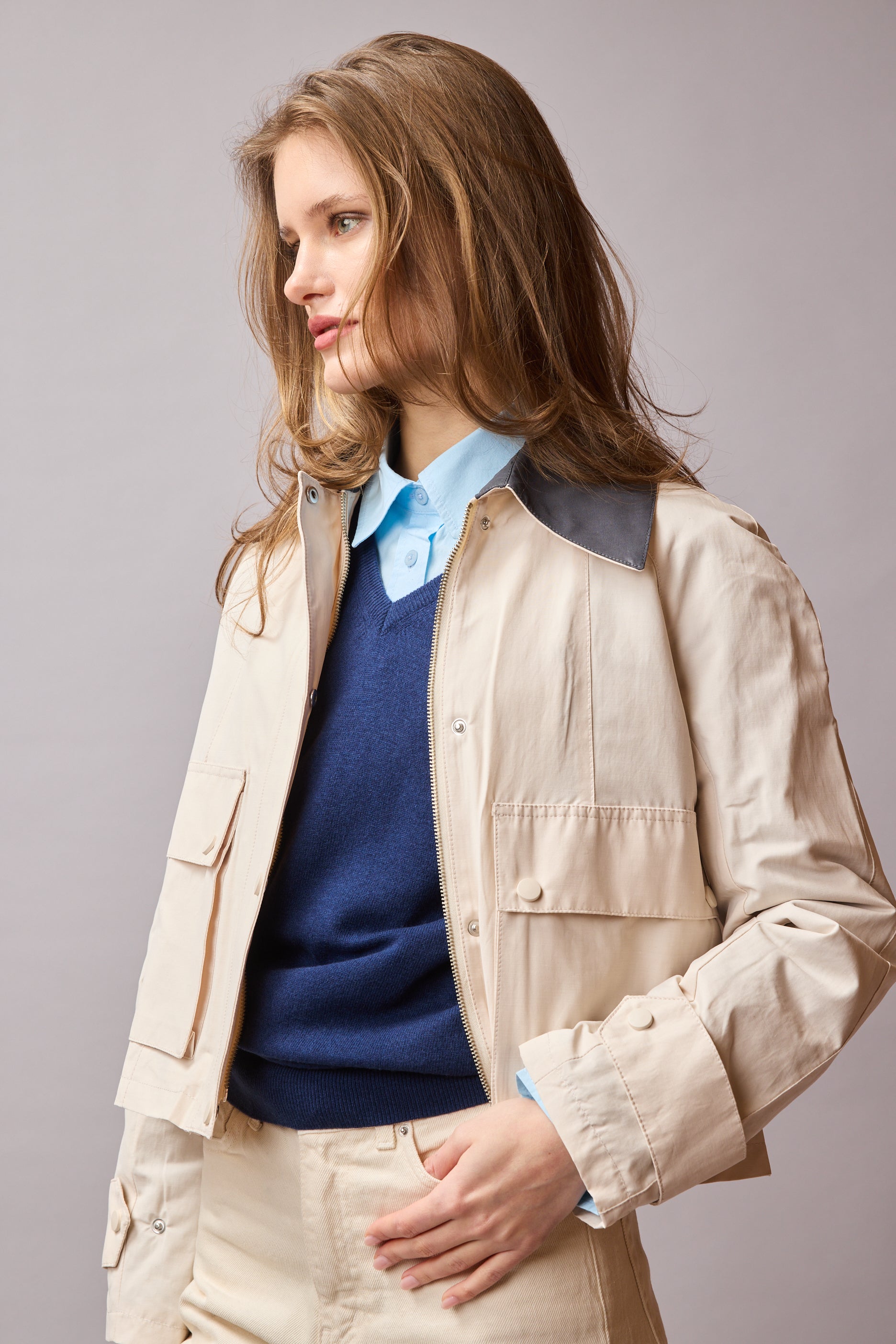 KAPAKLI CEPLI FERMUARLI CEKET TAS RENGI