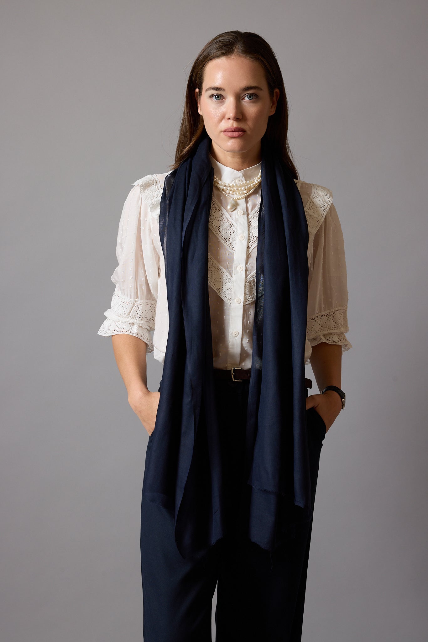 Midnight Blue Organik Pamuk El Boyama Sal