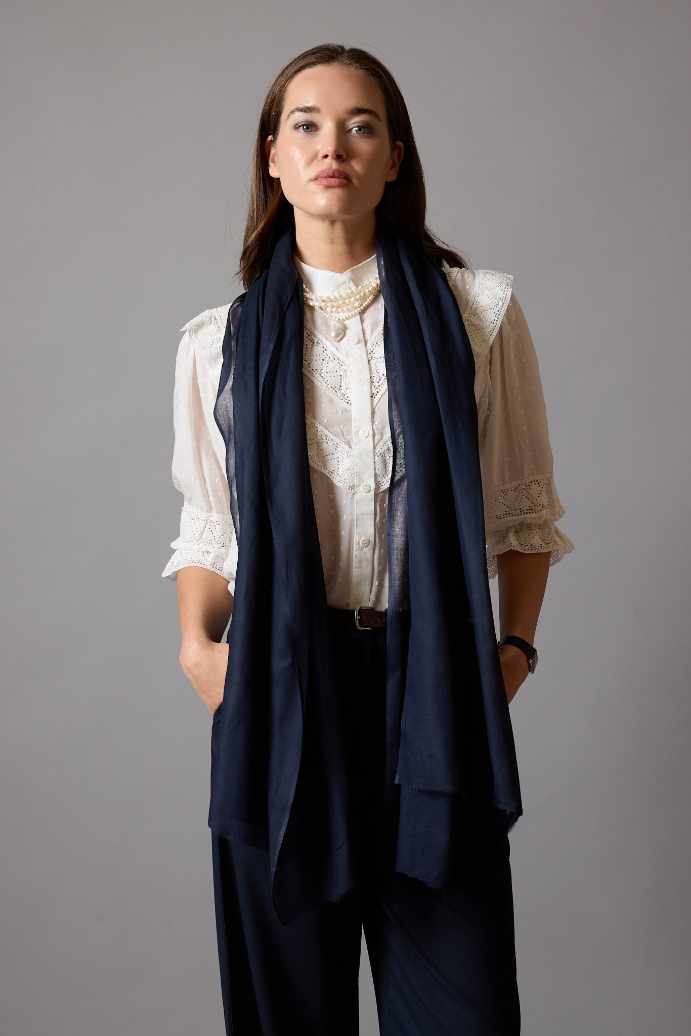 Midnight Blue Organik Pamuk El Boyama Sal