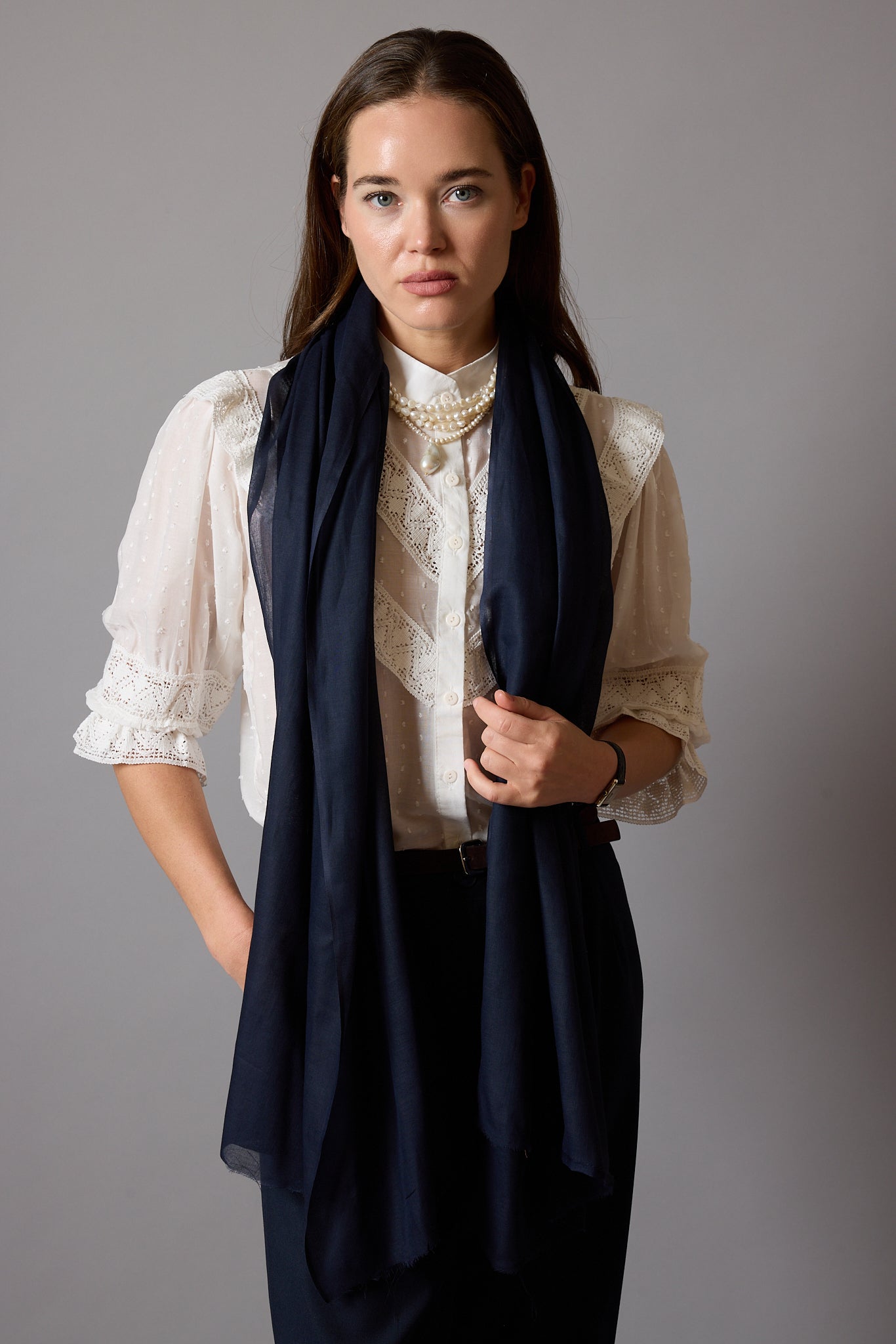 Midnight Blue Organik Pamuk El Boyama Sal