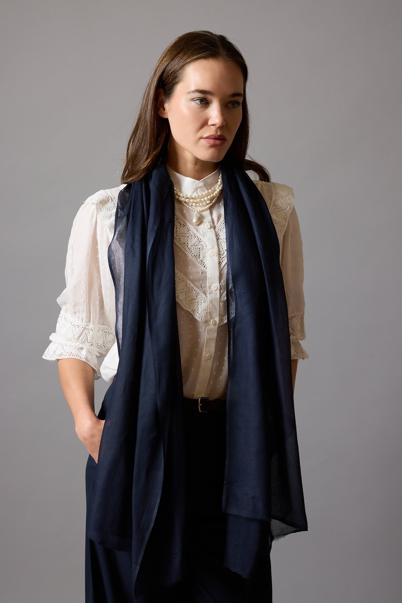Midnight Blue Organik Pamuk El Boyama Sal