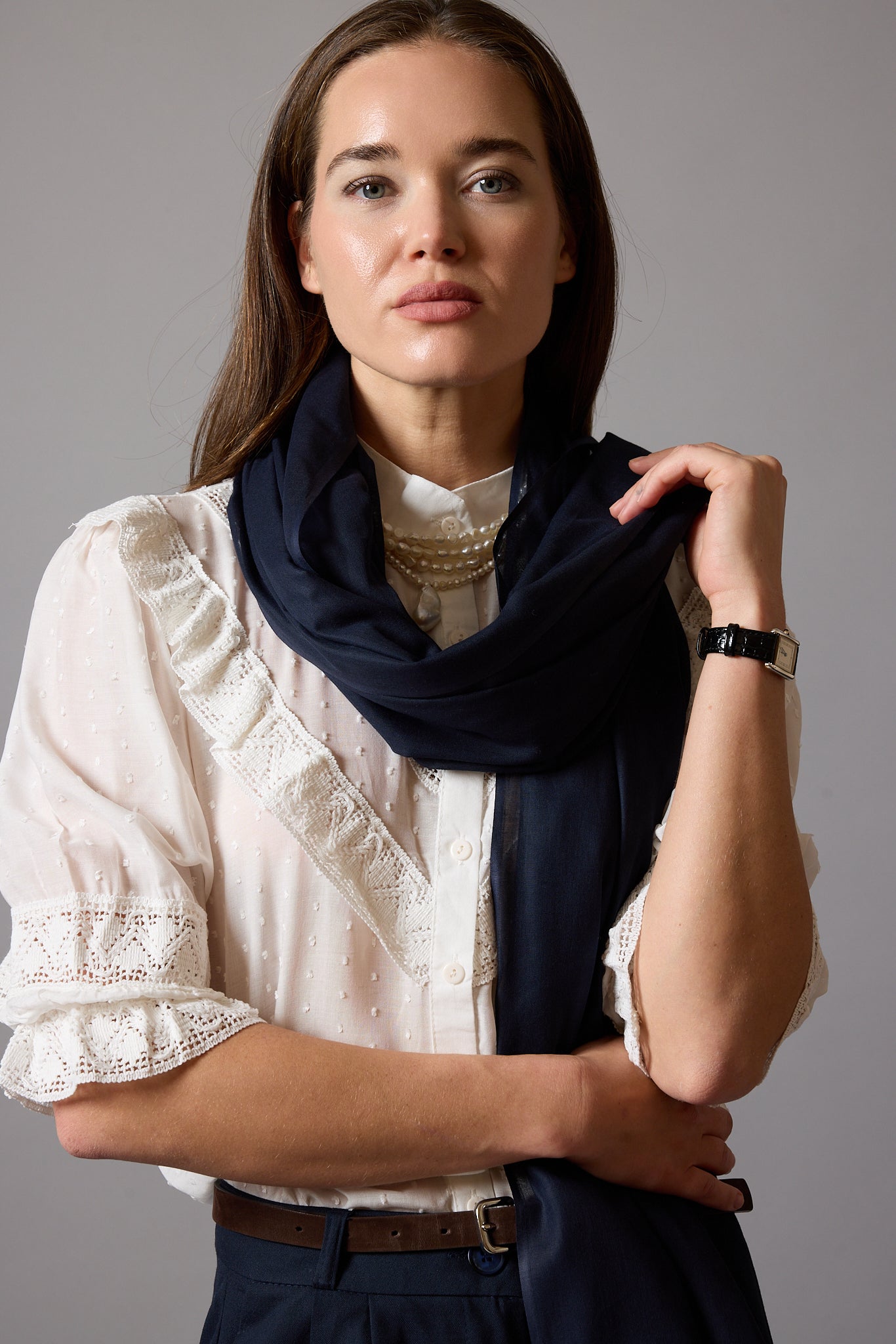 Midnight Blue Organik Pamuk El Boyama Sal