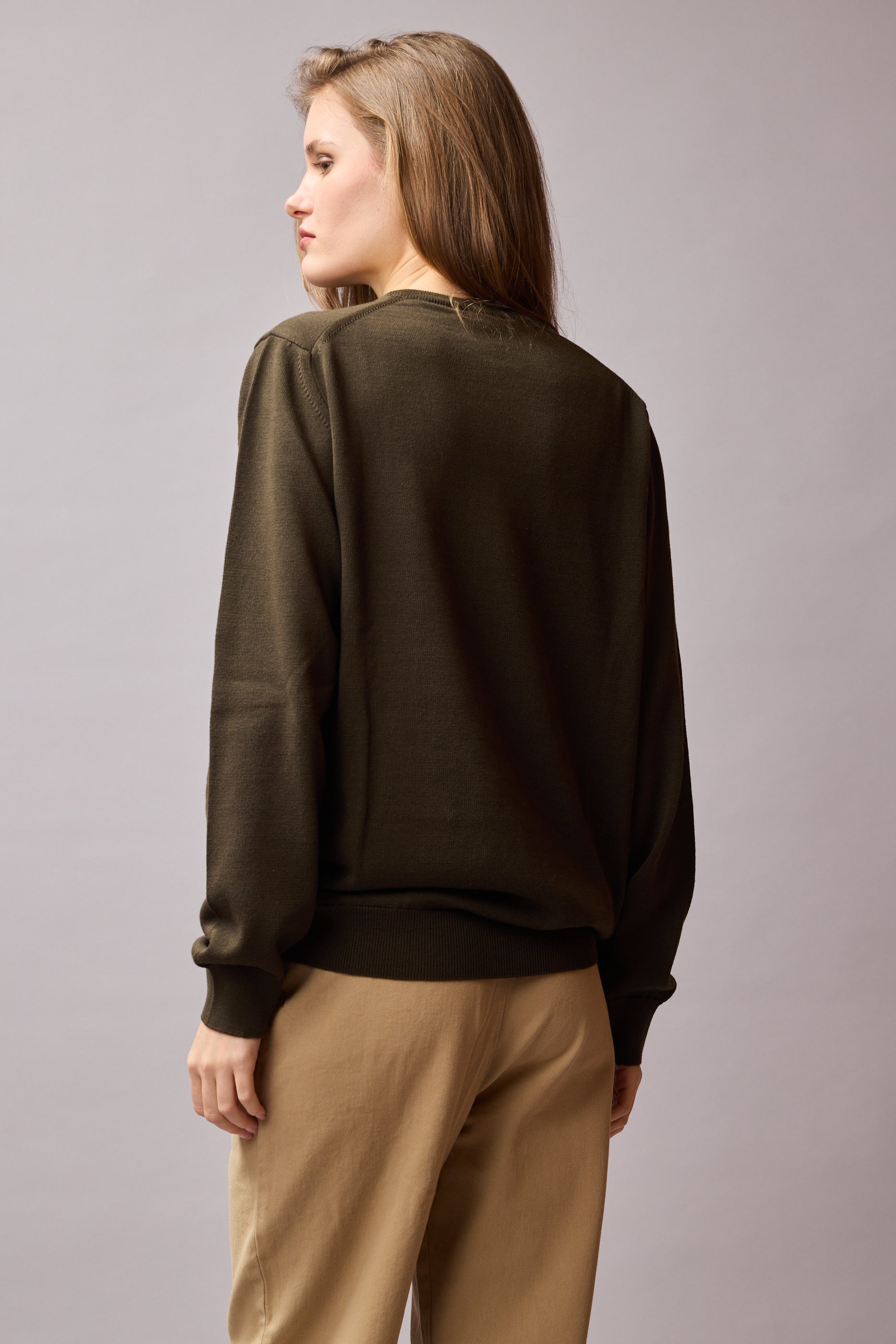 COTTON CREW NECK UNISEX SWEATER KHAKI
