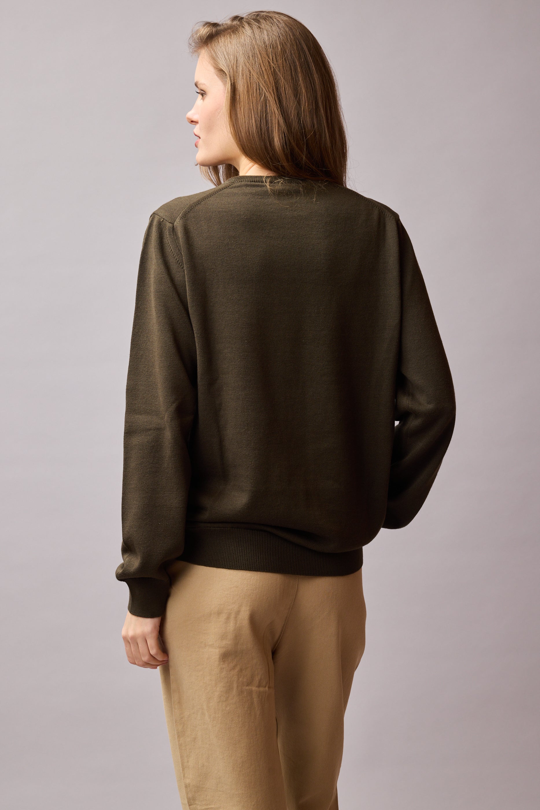 COTTON CREW NECK UNISEX SWEATER KHAKI