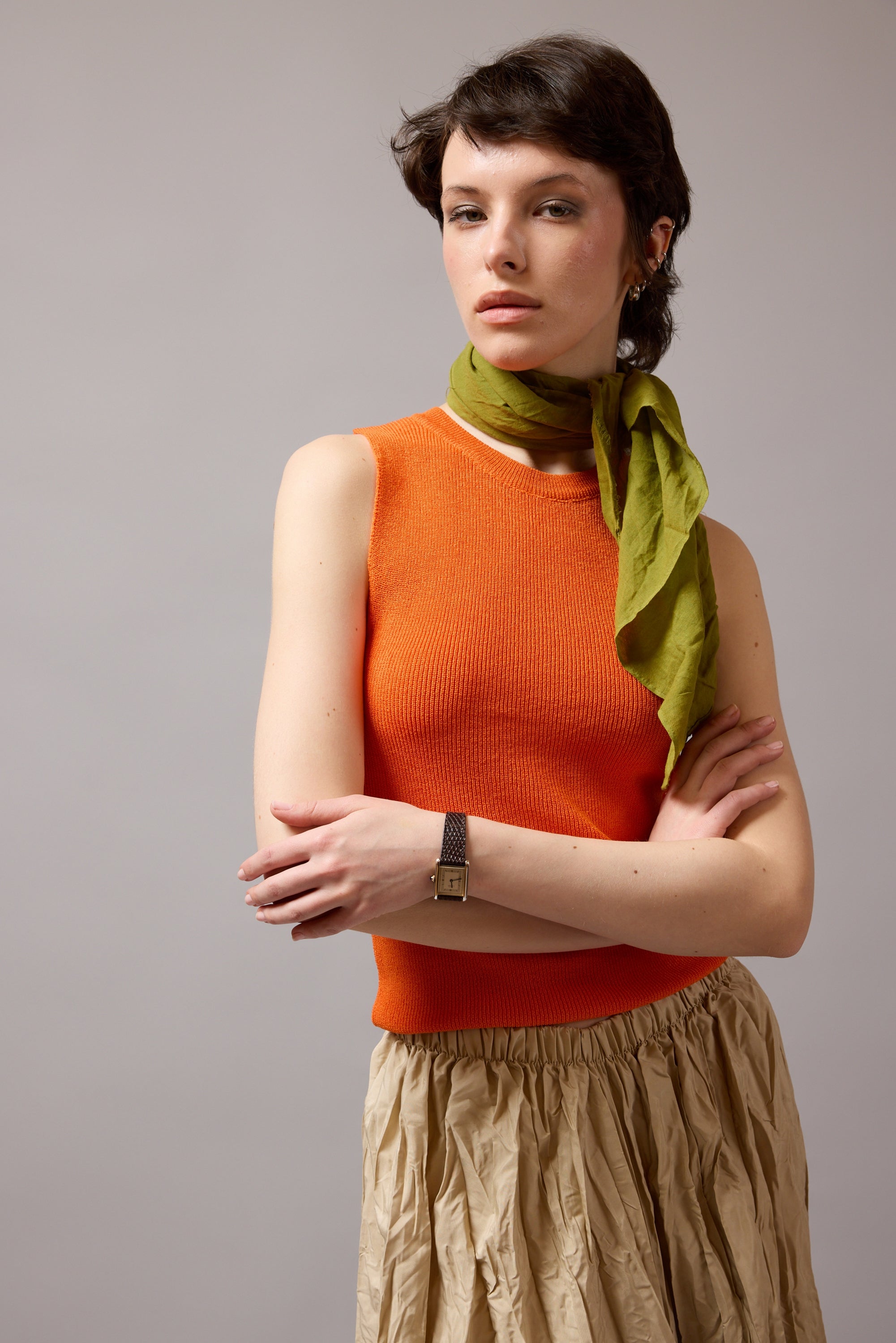 OLIVE ORGANİK PAMUK HANDMADE KARE FULAR