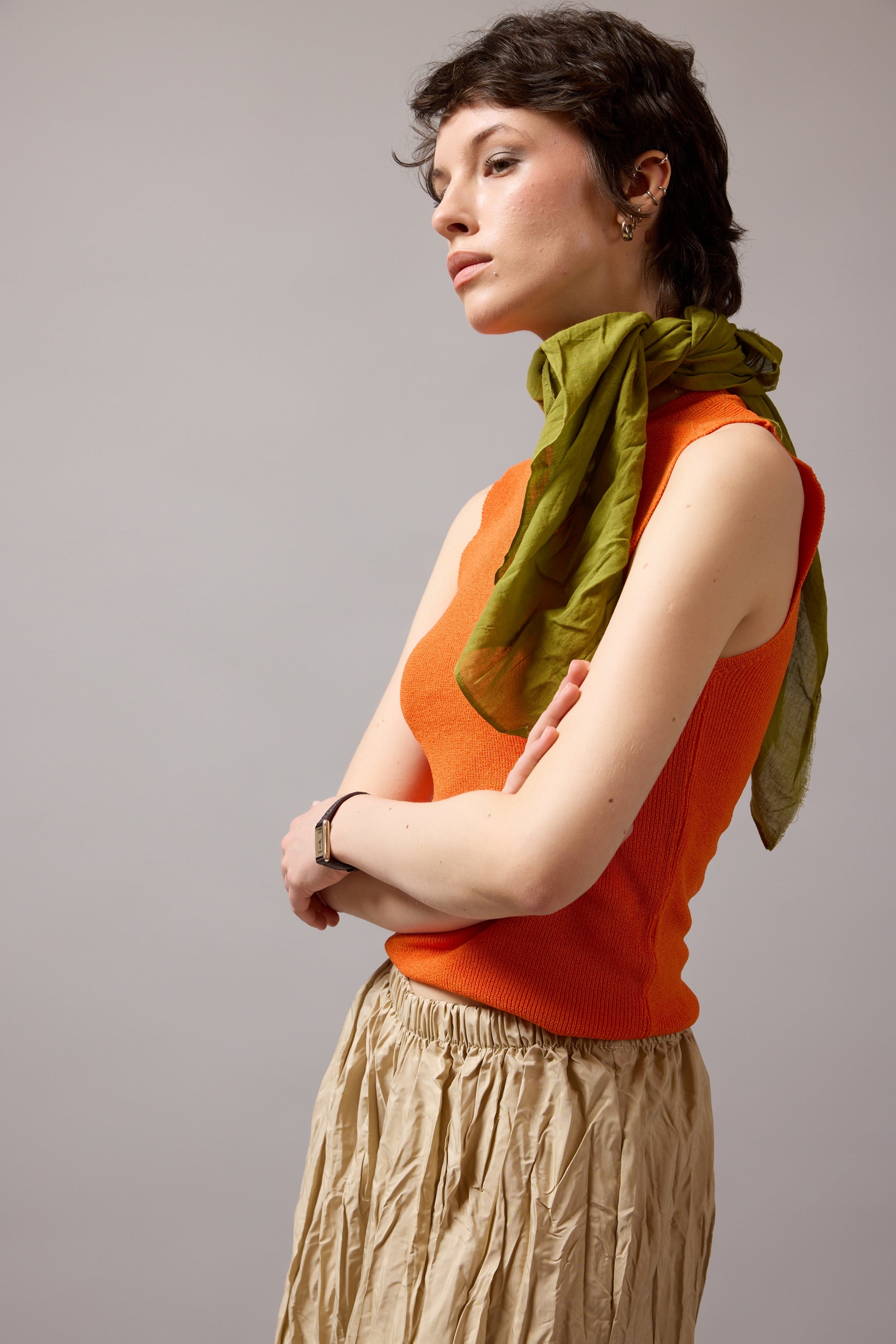 OLIVE ORGANİK PAMUK HANDMADE KARE FULAR